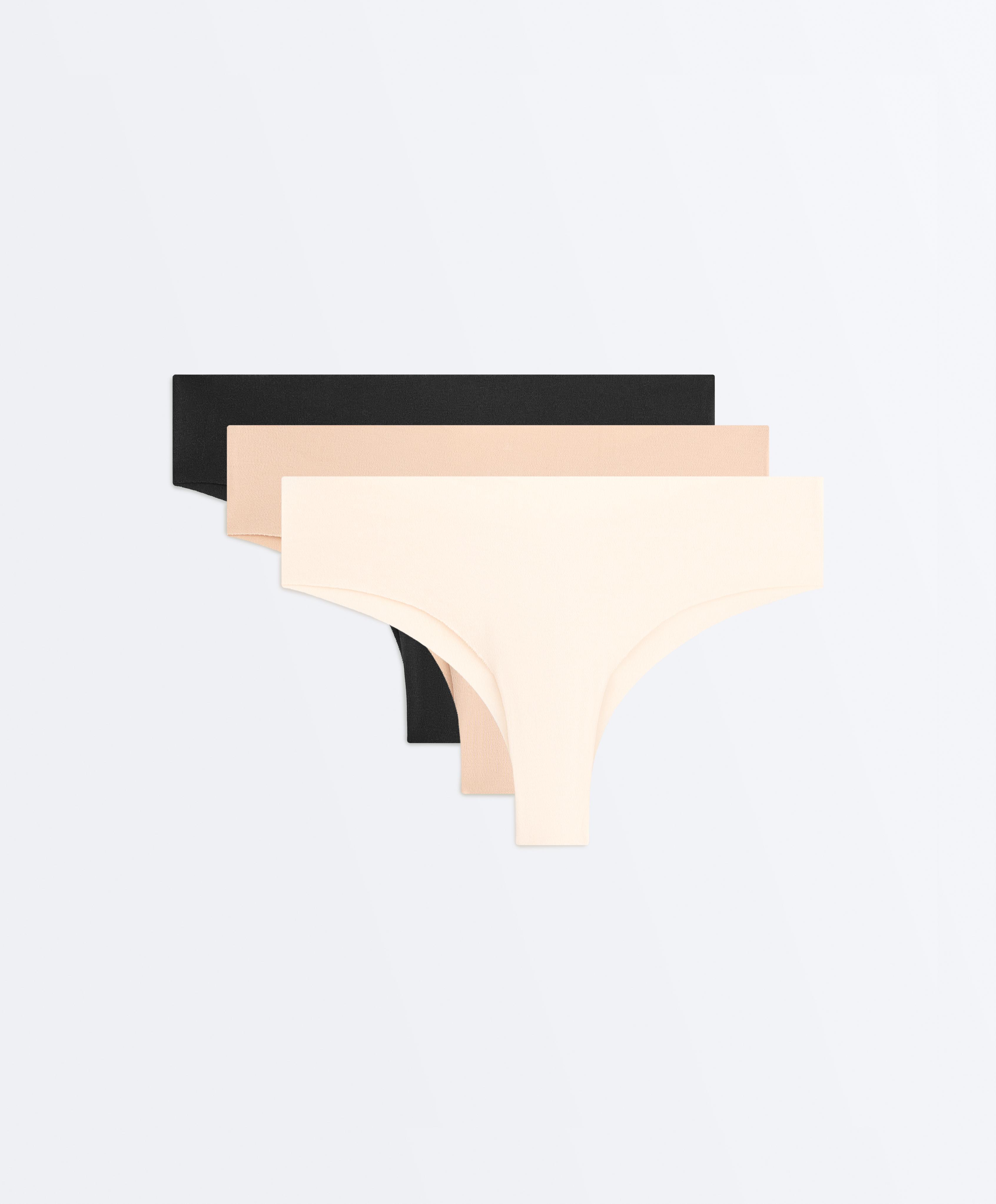 3 invisible cotton blend laser-cut Brazilian briefs — BEIGE