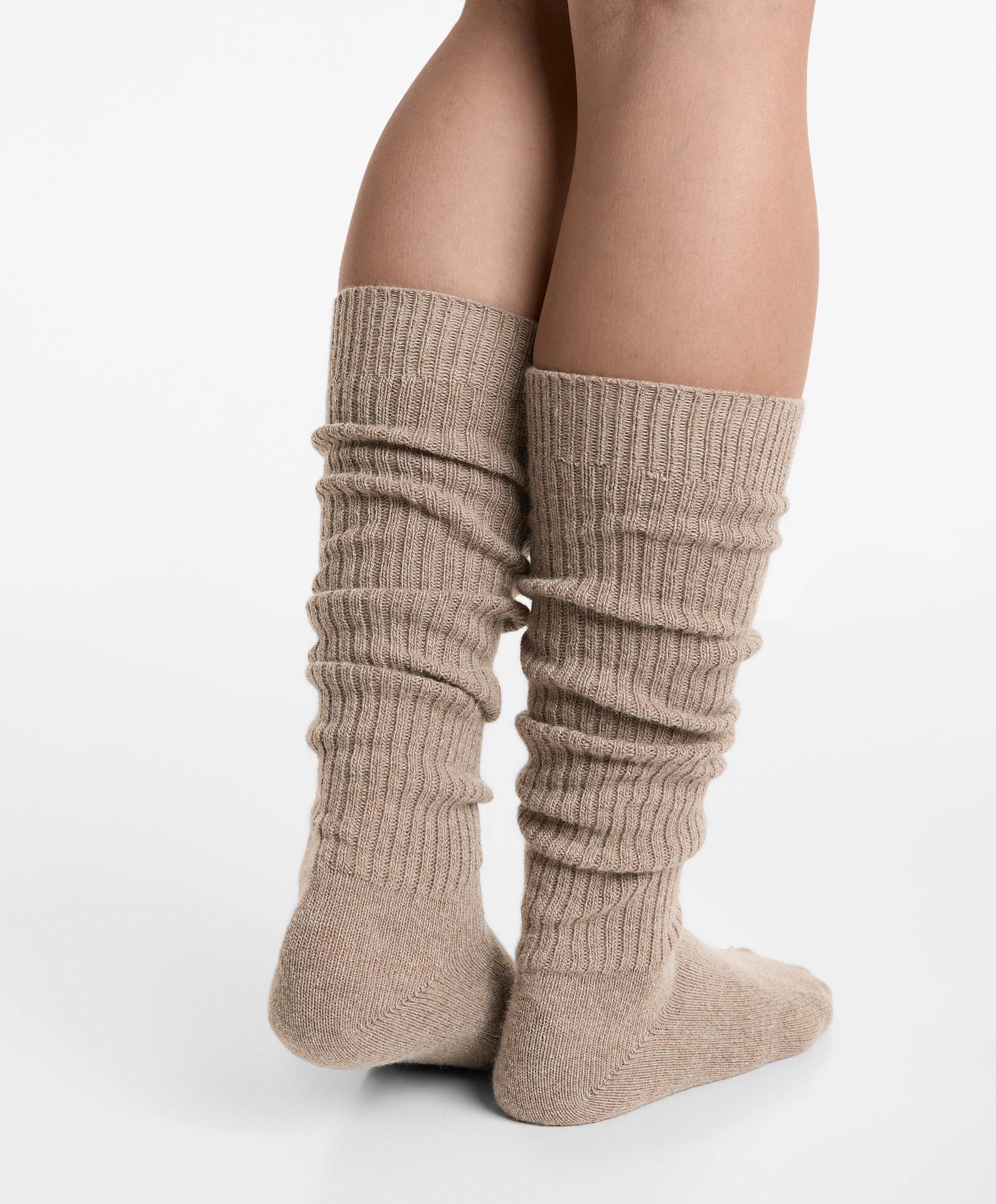 18% cashmere 13% wool long socks — TAN MELANGE