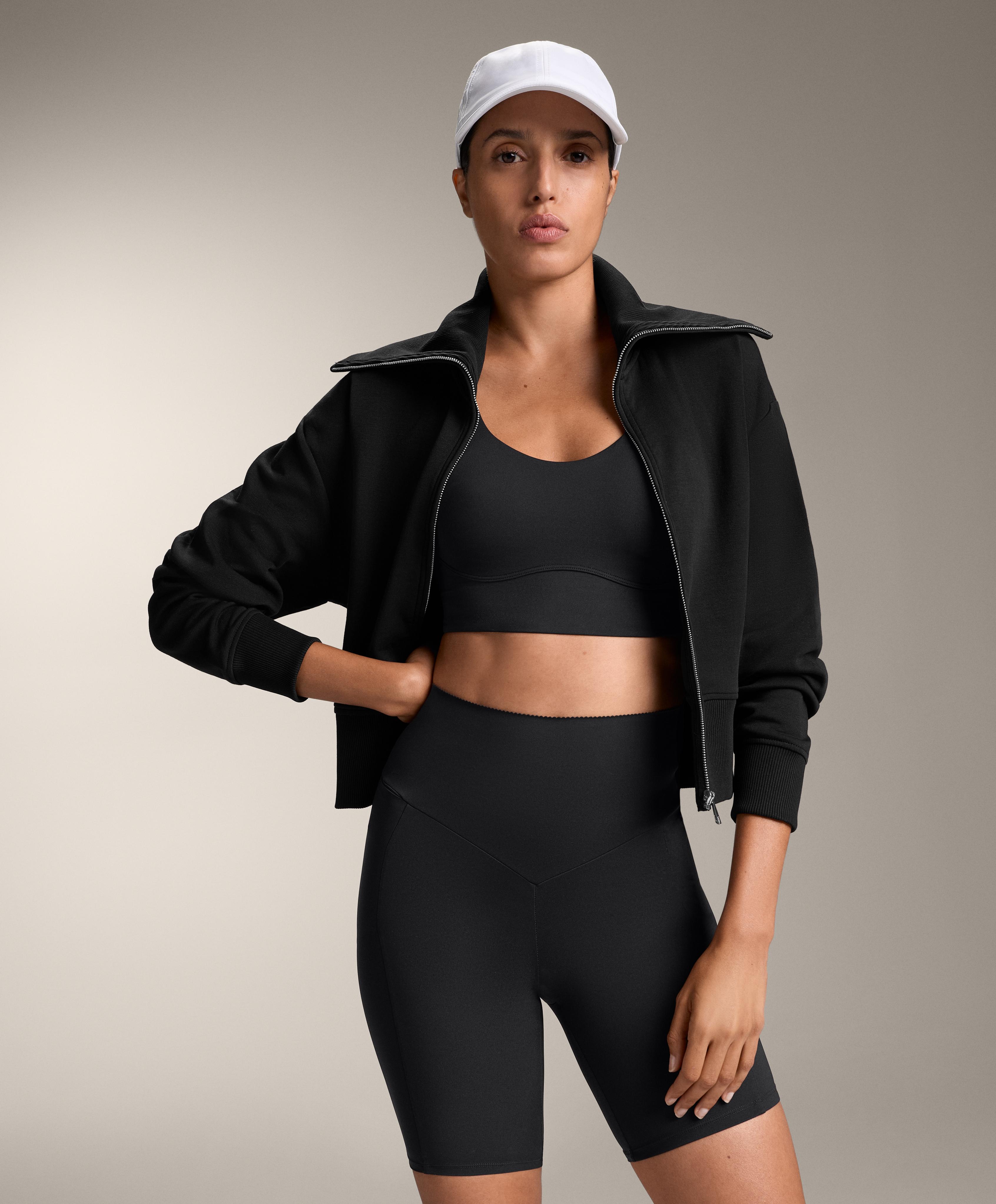 Medium-support compressive bra with cups — BLACK