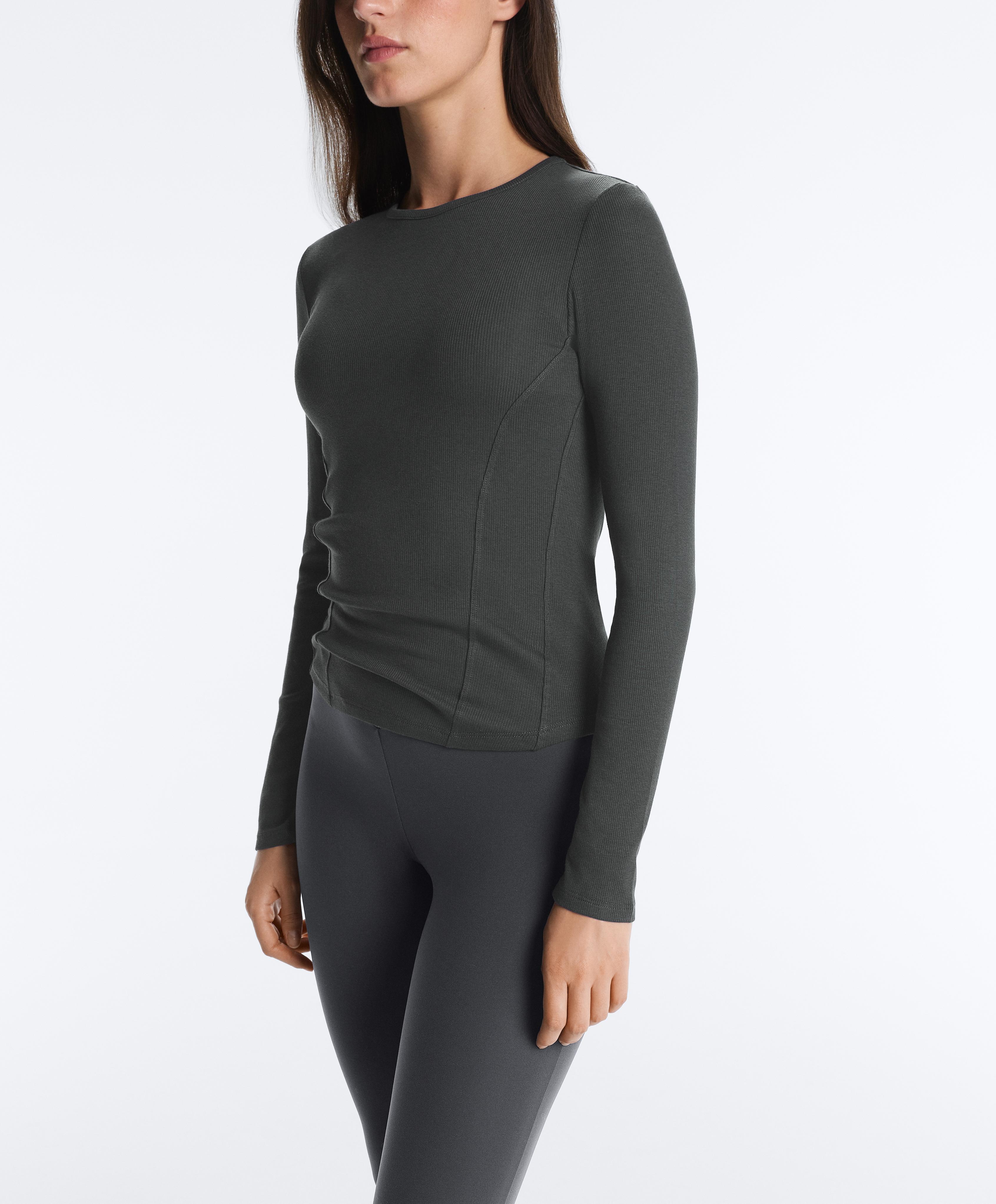 Fitted long sleeve rib T-shirt with cotton and modal — ASPHALT