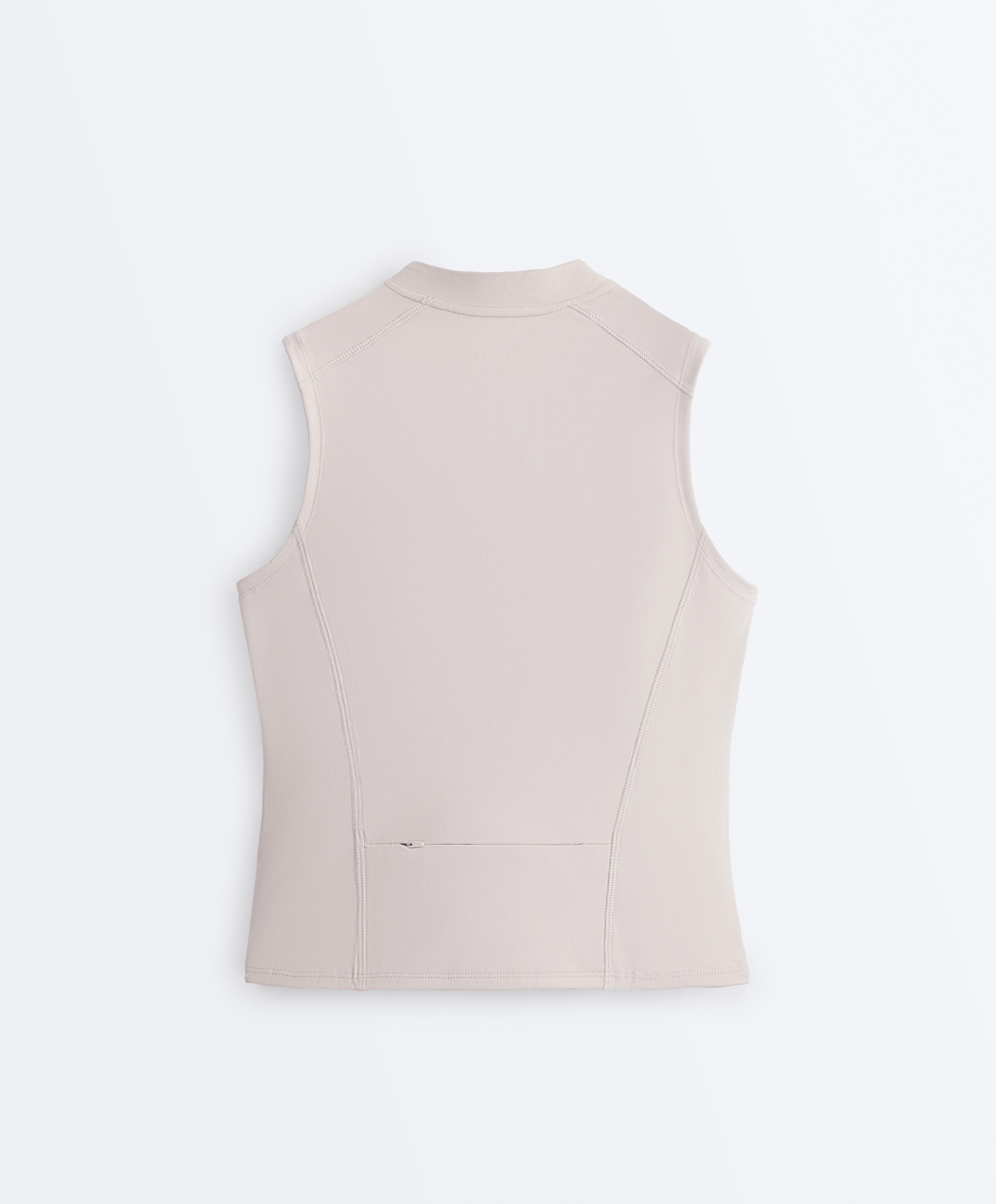 Sleeveless zip T-shirt — TAUPE                   