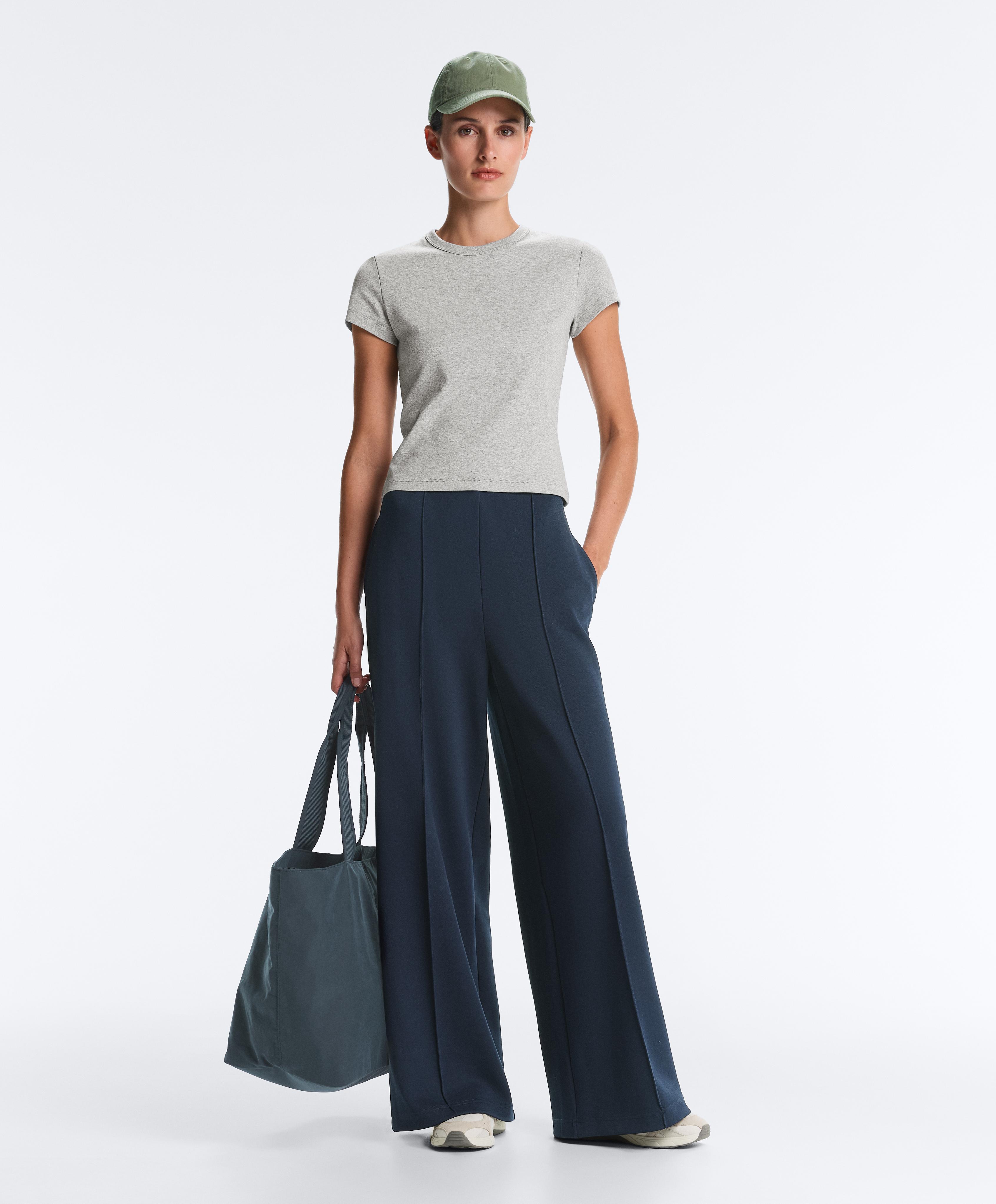 Fitted short sleeve rib T-shirt in cotton blend — GREY MELANGE