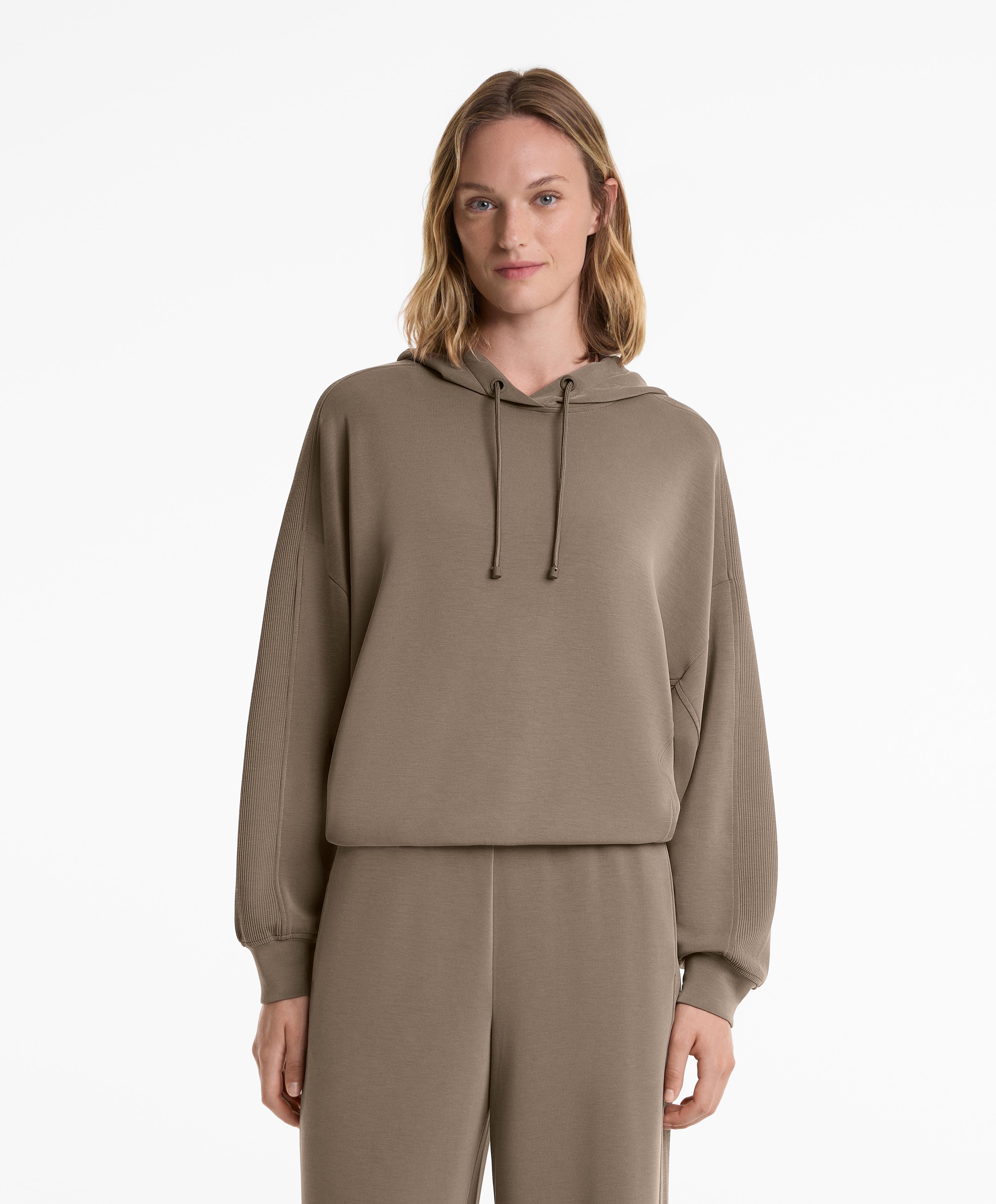 Boxy hoodie with rib detail and soft-touch modal Boxy hoodie with rib detail and soft-touch modal