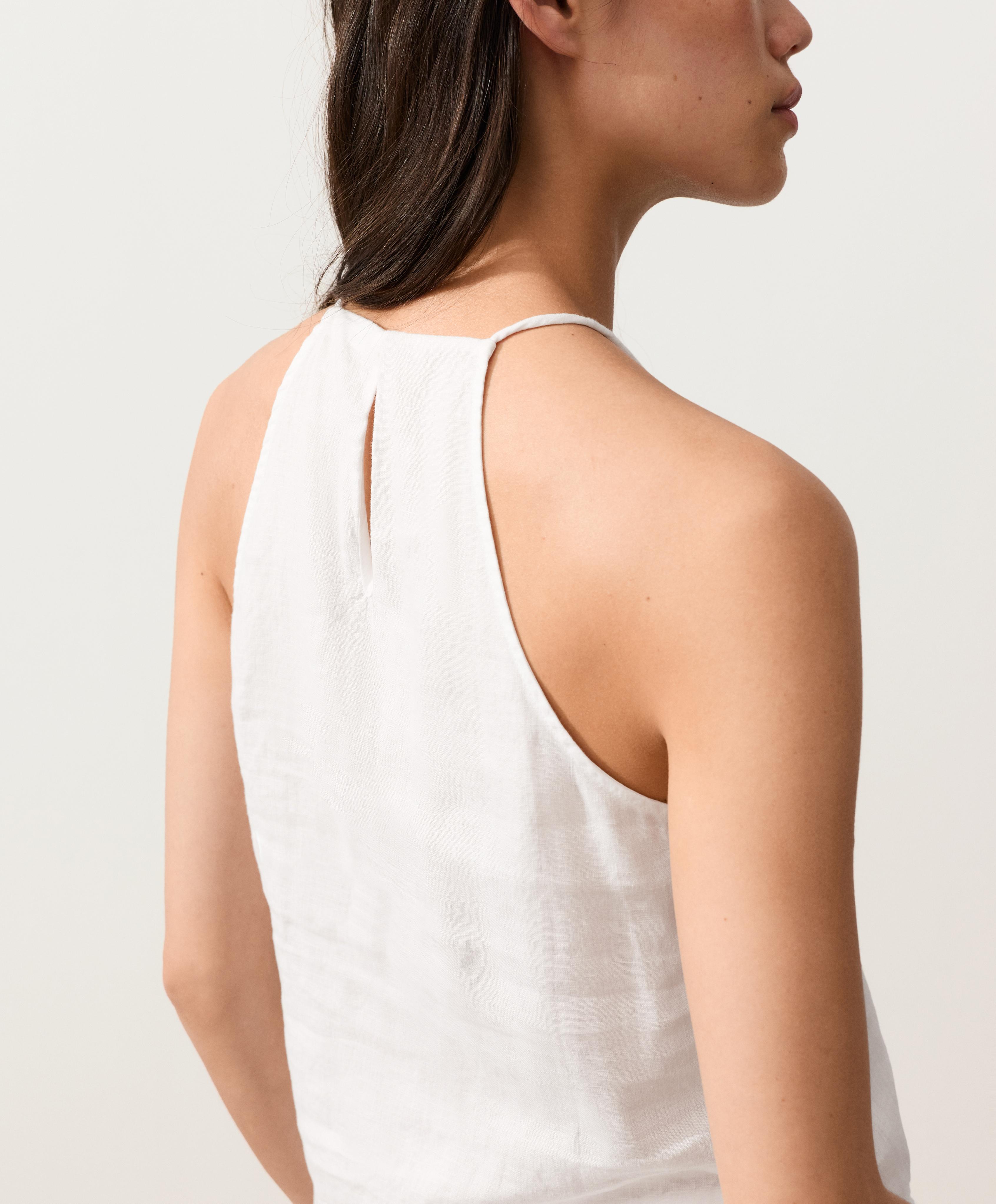 Asymmetric 100% linen sleeveless top — WHITE