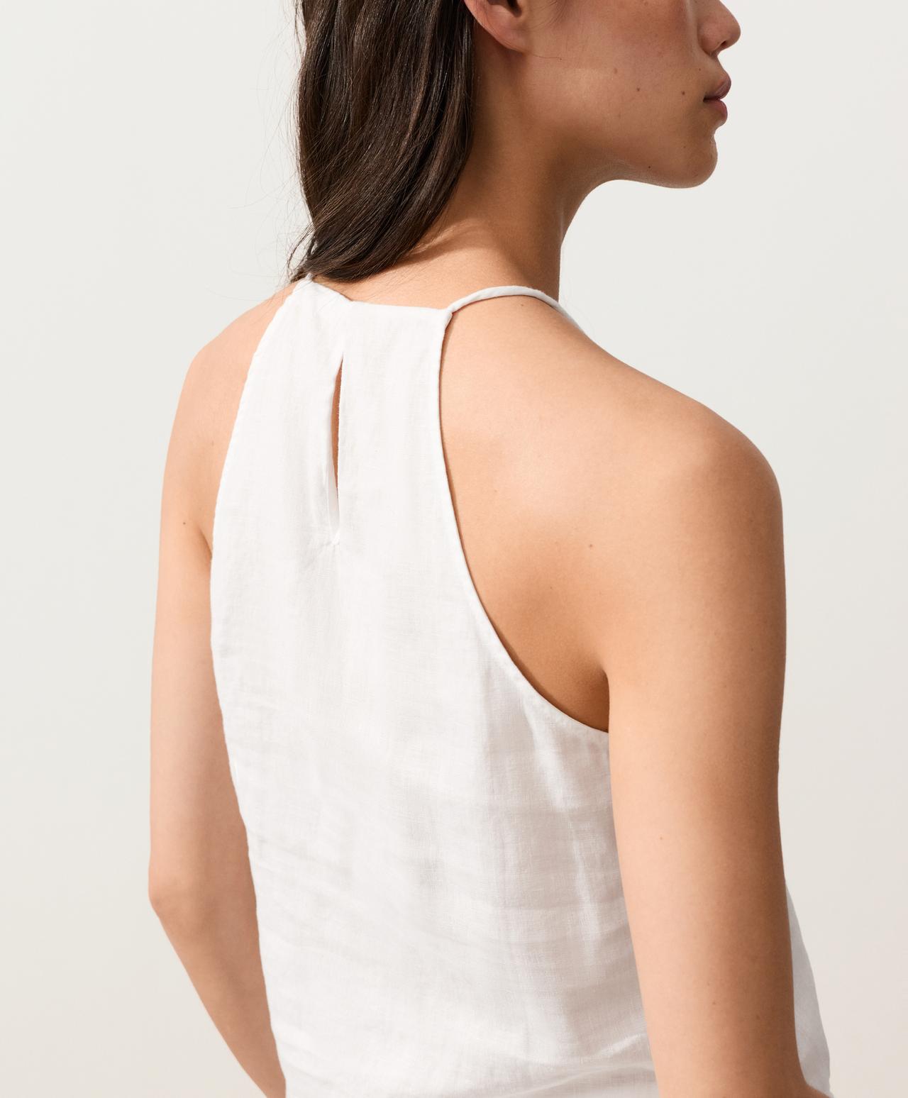 Asymmetric 100% linen sleeveless top — WHITE 