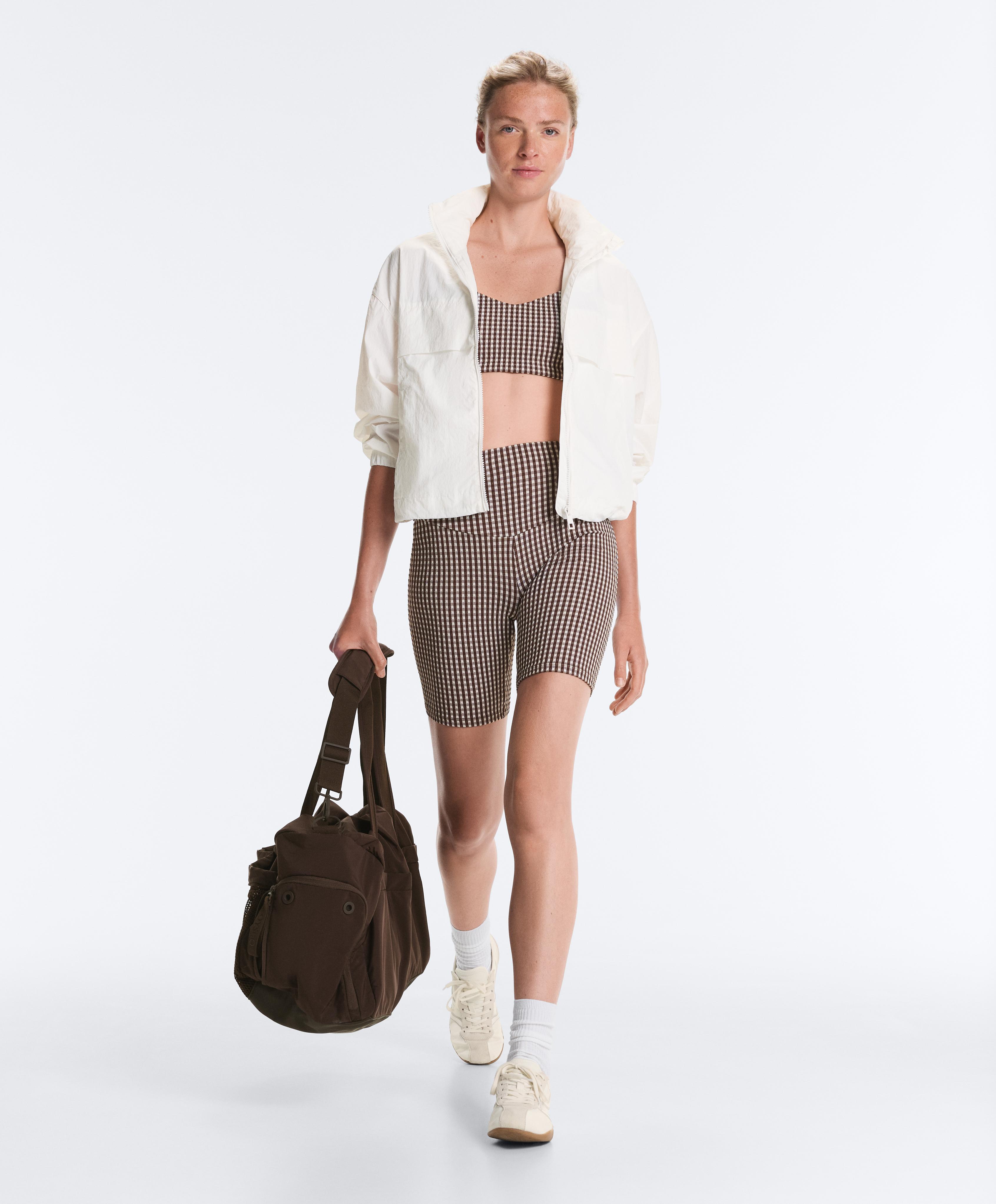 Comfortlux high-rise 20cm gingham biker leggings — DARK REDDISH‑BROWN