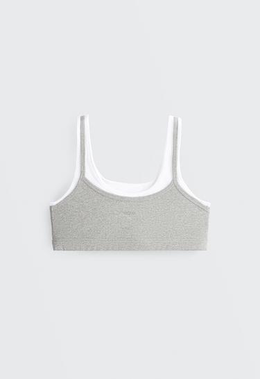 Medium-support ribbed heather sports bra with overlay — GREY MELANGE 8