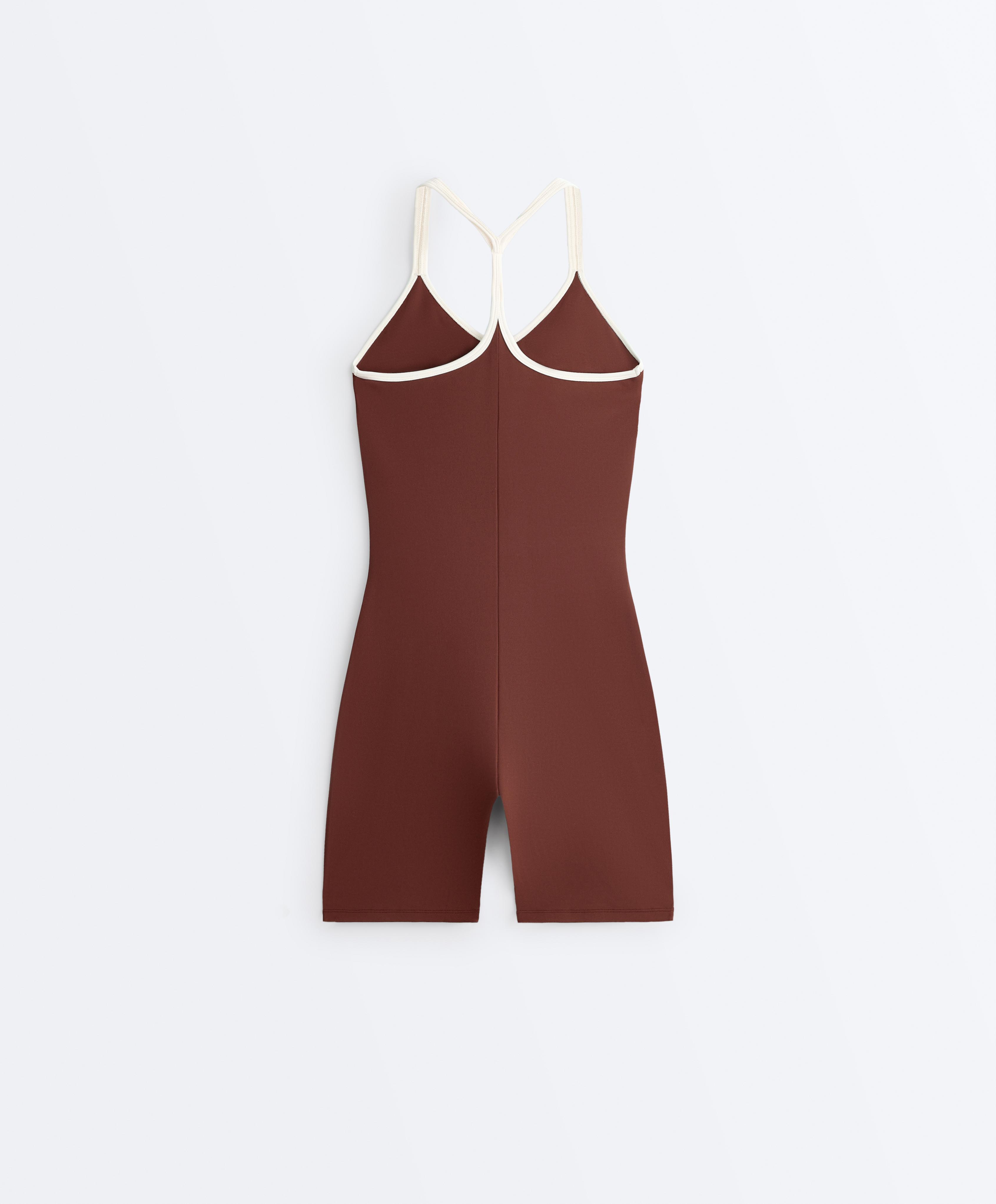Comfortlux short jumpsuit with contrast double straps — TERRACOTTA