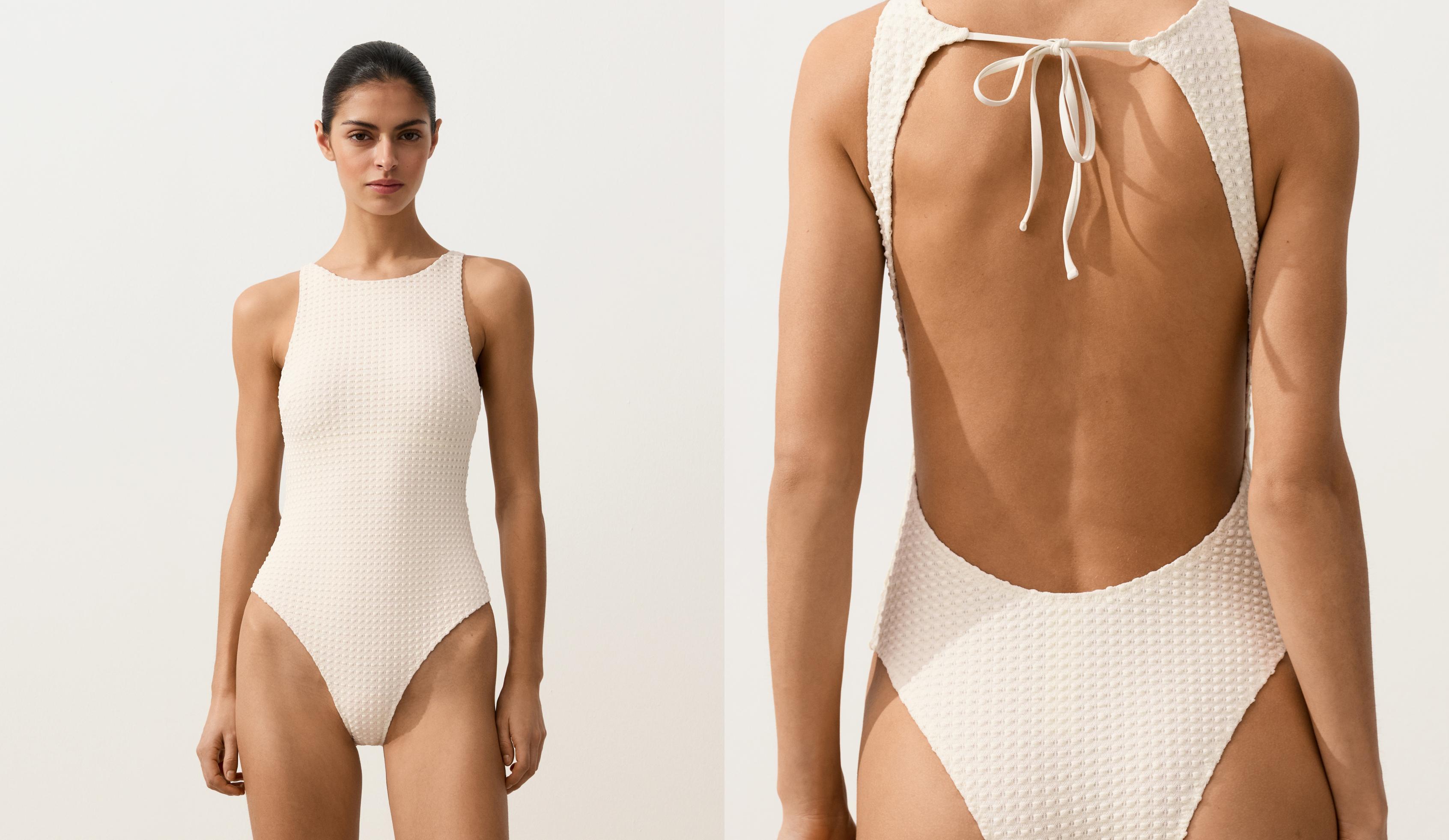 Bubble-texture crochet halter swimsuit