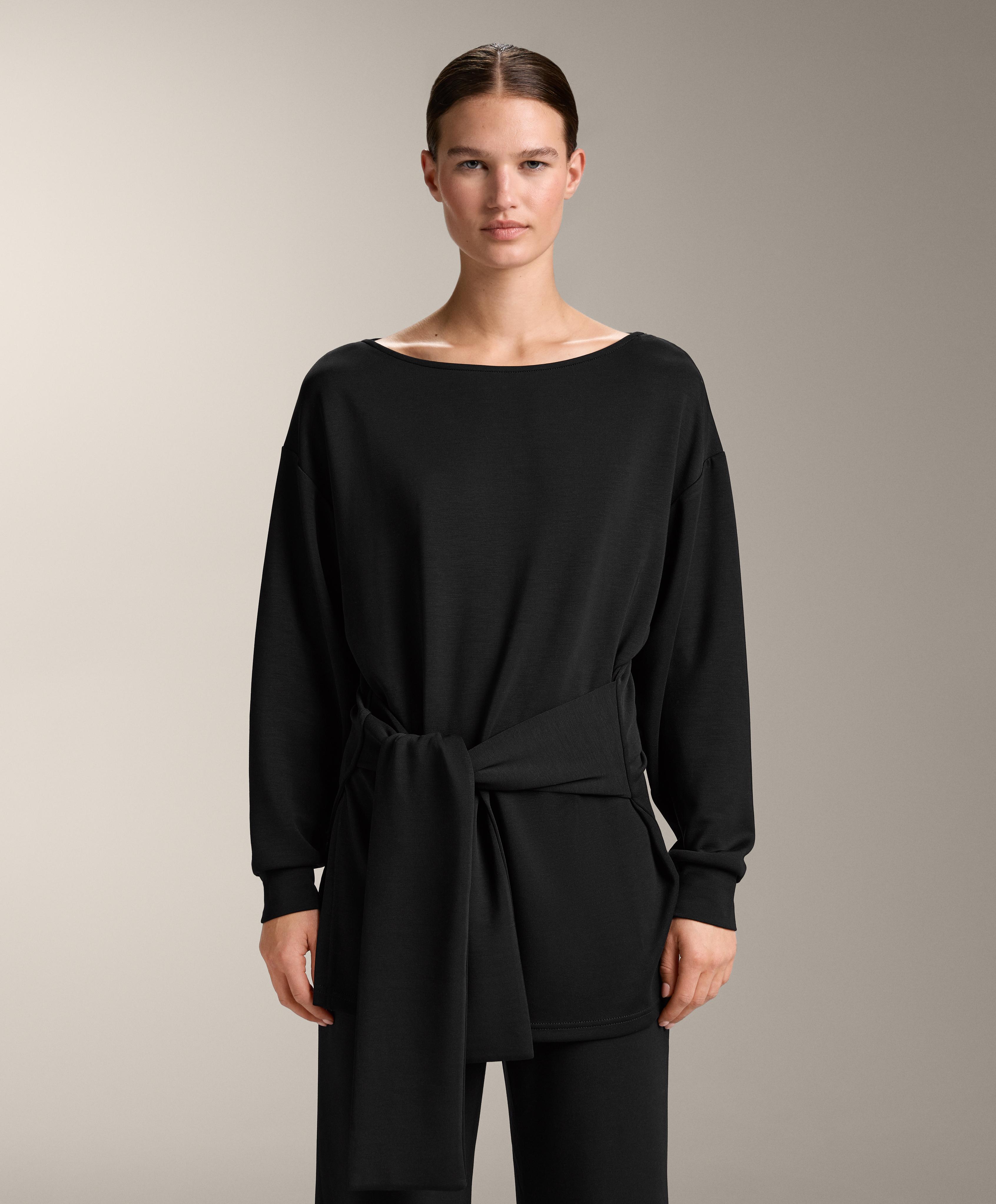 Long soft-touch modal sweatshirt with knot detail — BLACK
