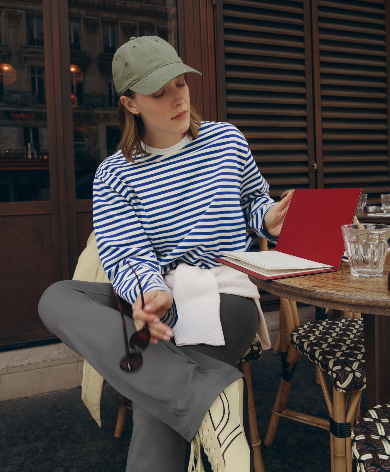 Boxy long-sleeved stripe 100% cotton T-shirt — ELECTRIC BLUE