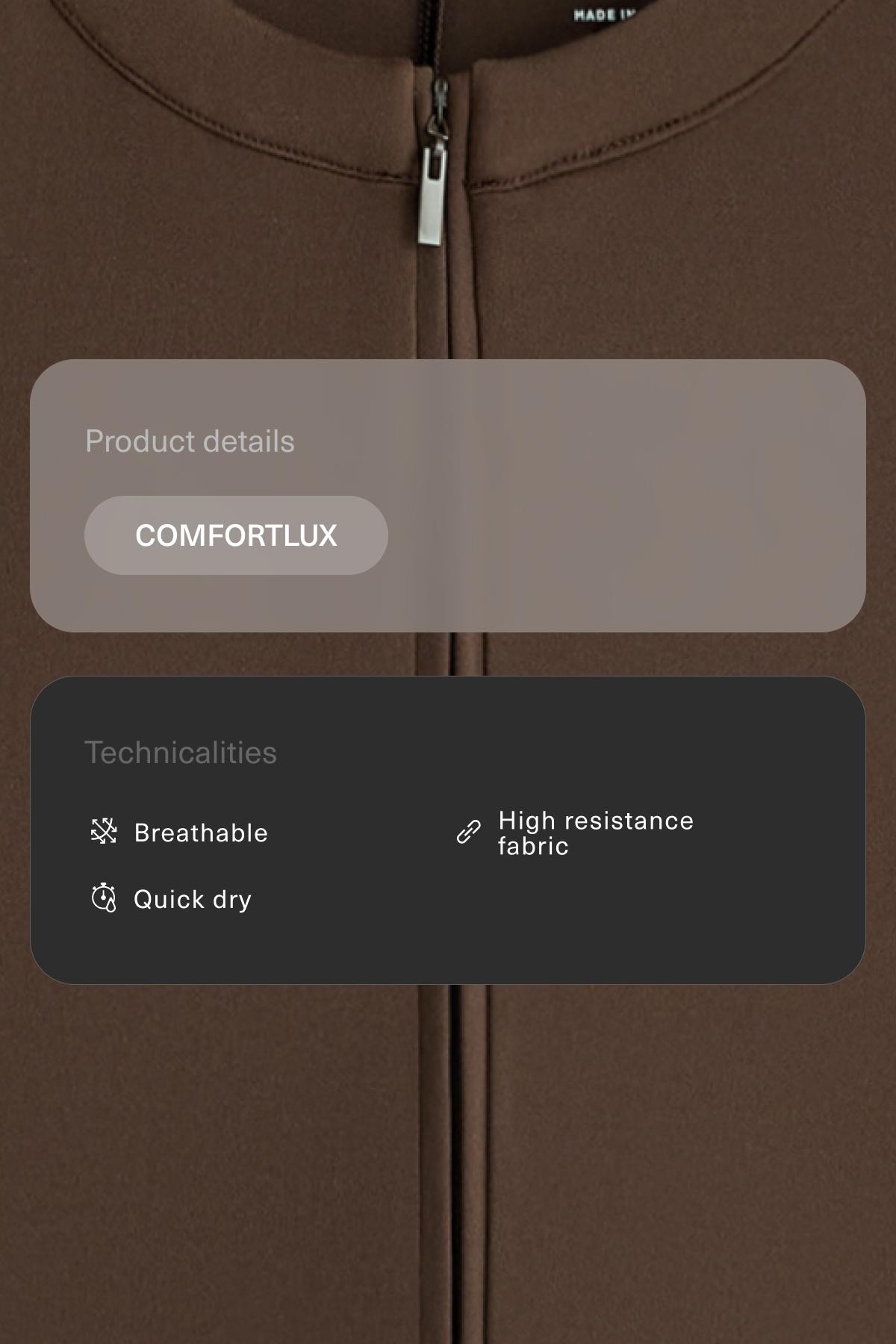 Comfortlux short zip jumpsuit — DARK BROWN
