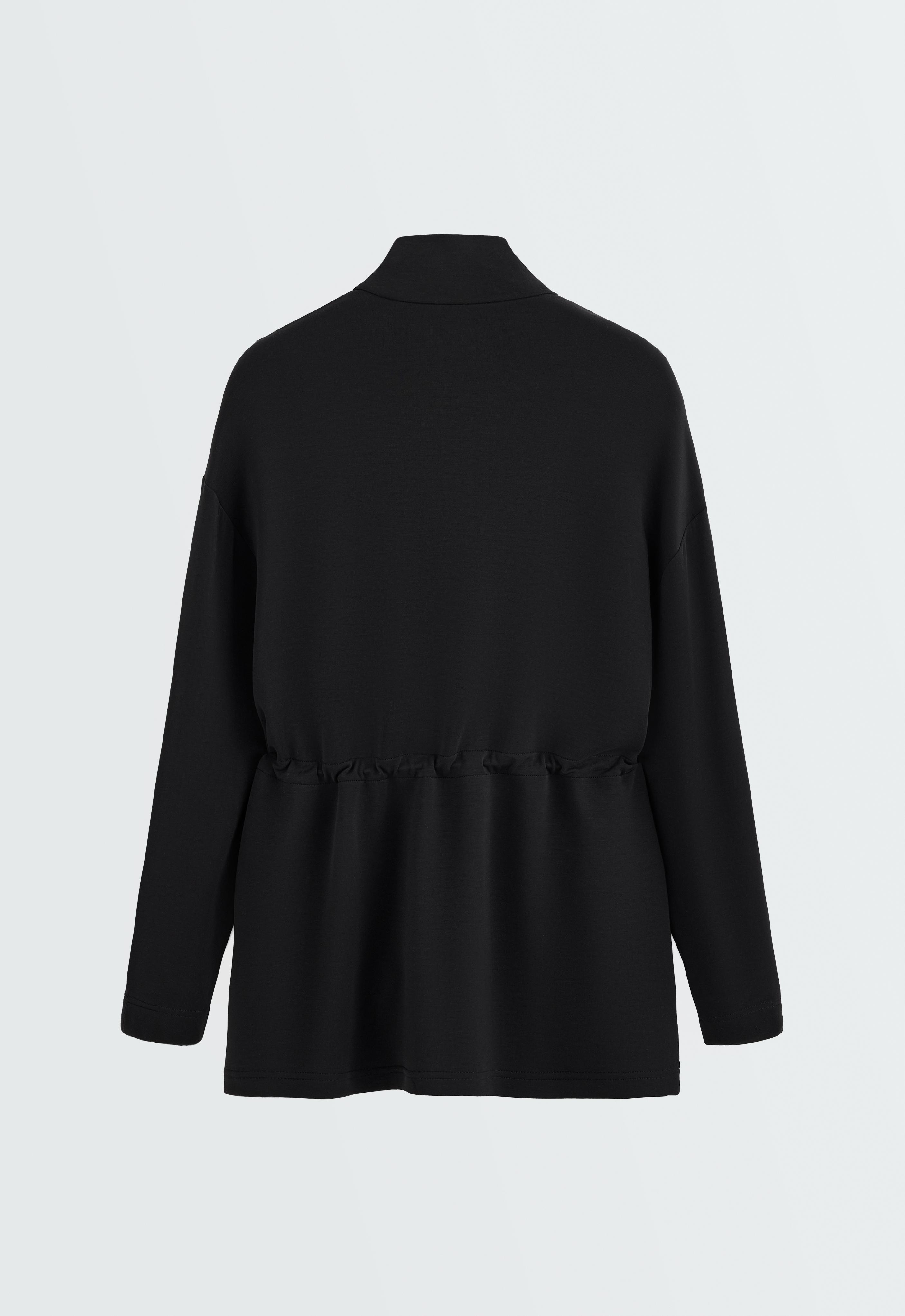 Long soft-touch modal jacket with pockets — BLACK