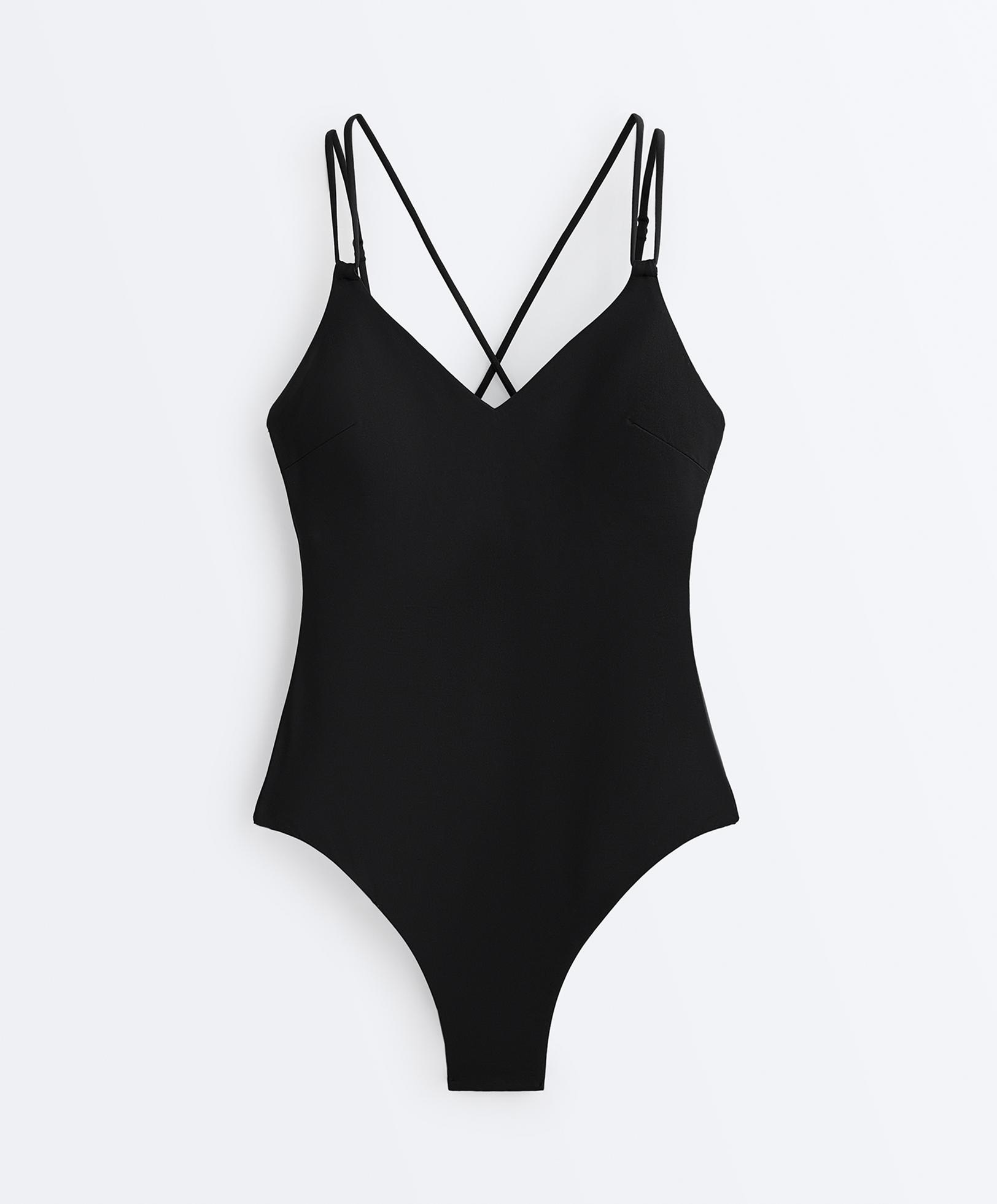 Crossover strap swimsuit — BLACK