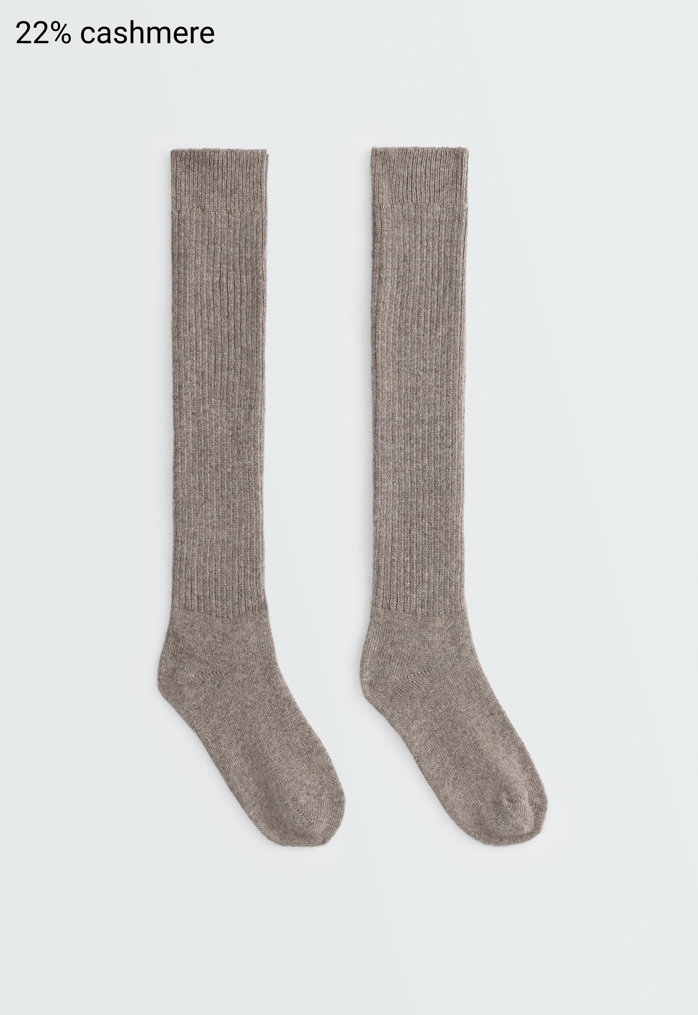 22% cashmere 10% wool long socks — BROWN MELANGE