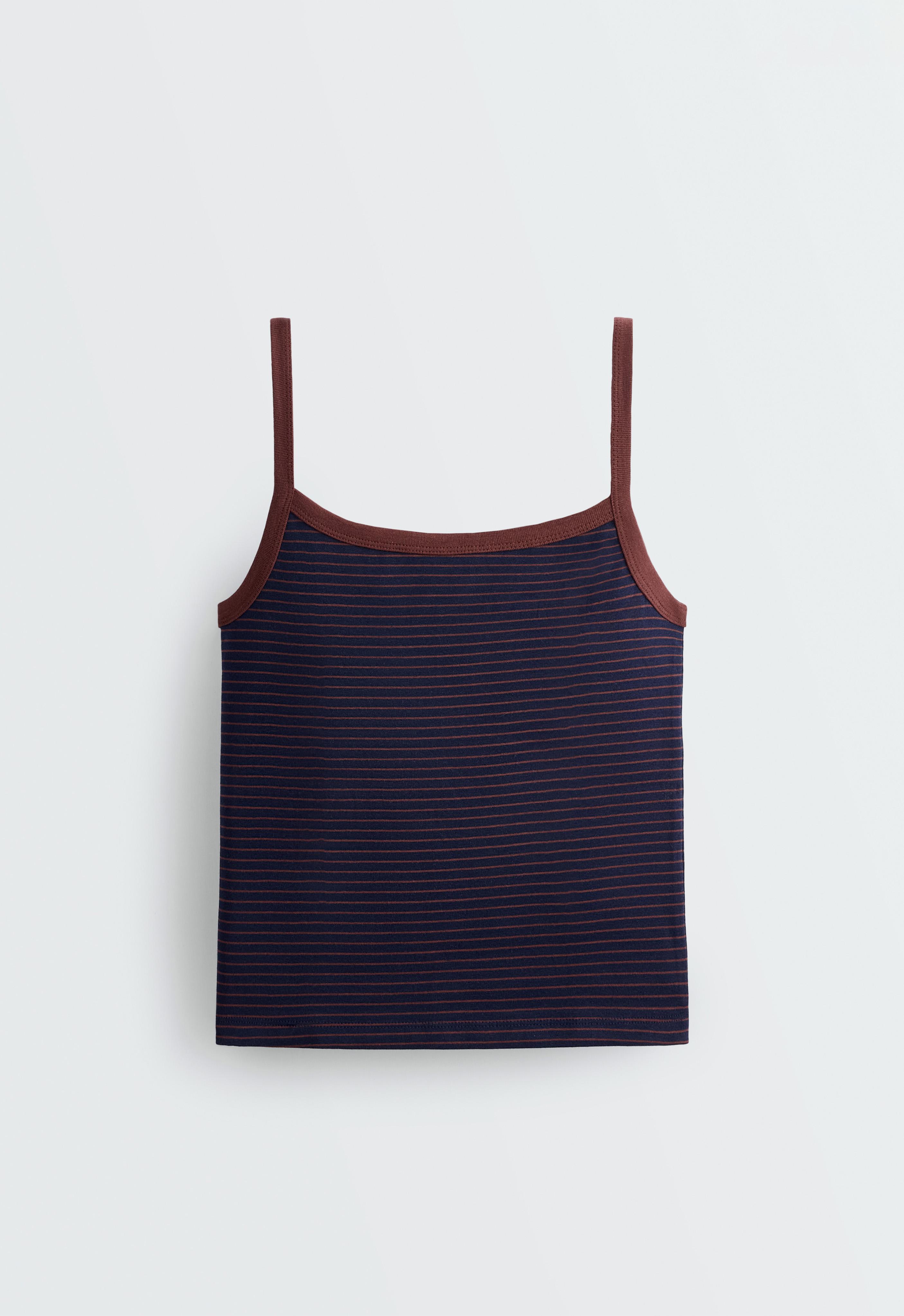 Striped cotton-blend rib vest top — TERRACOTTA