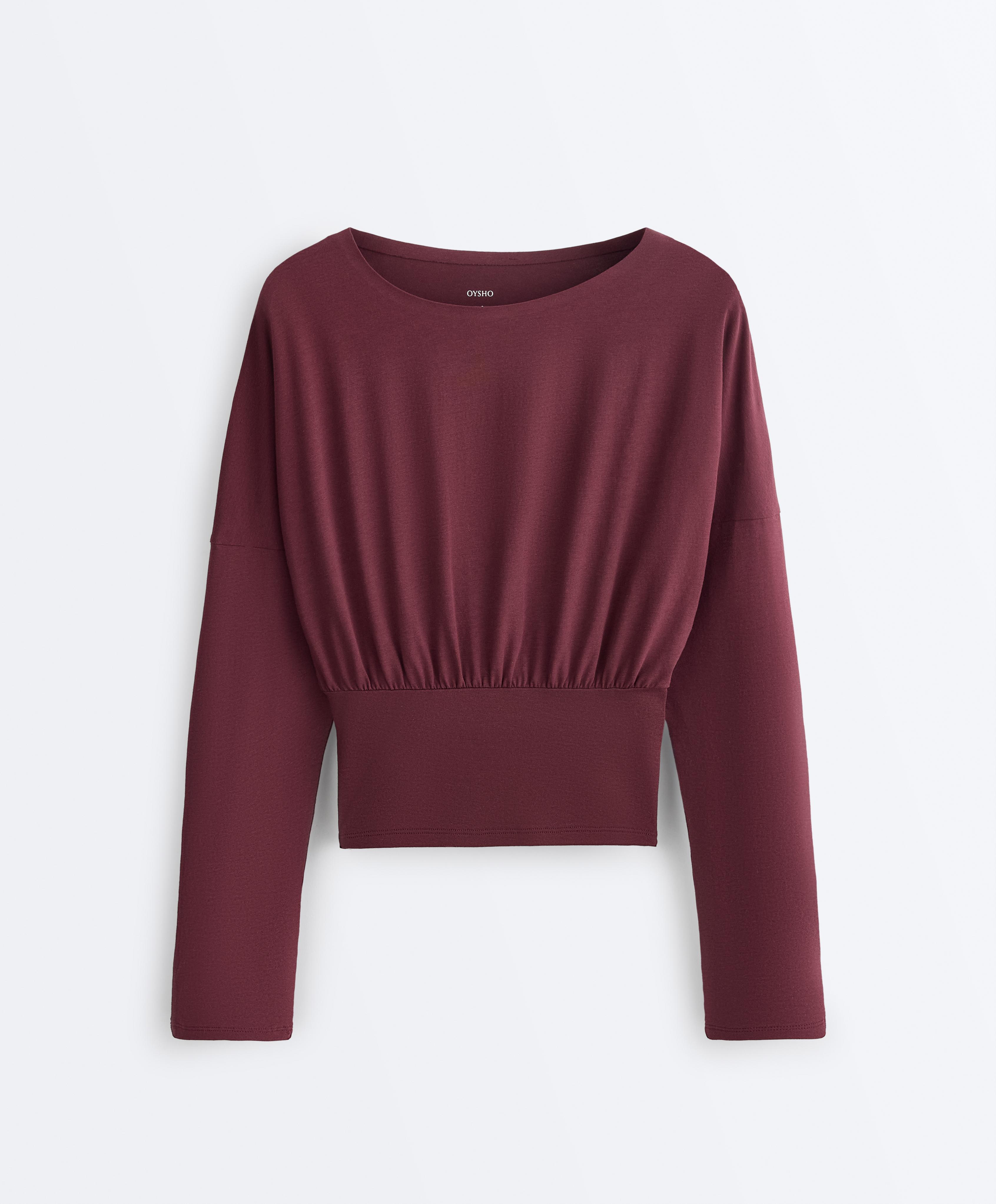Fitted waist cotton blend T-shirt — MAROON