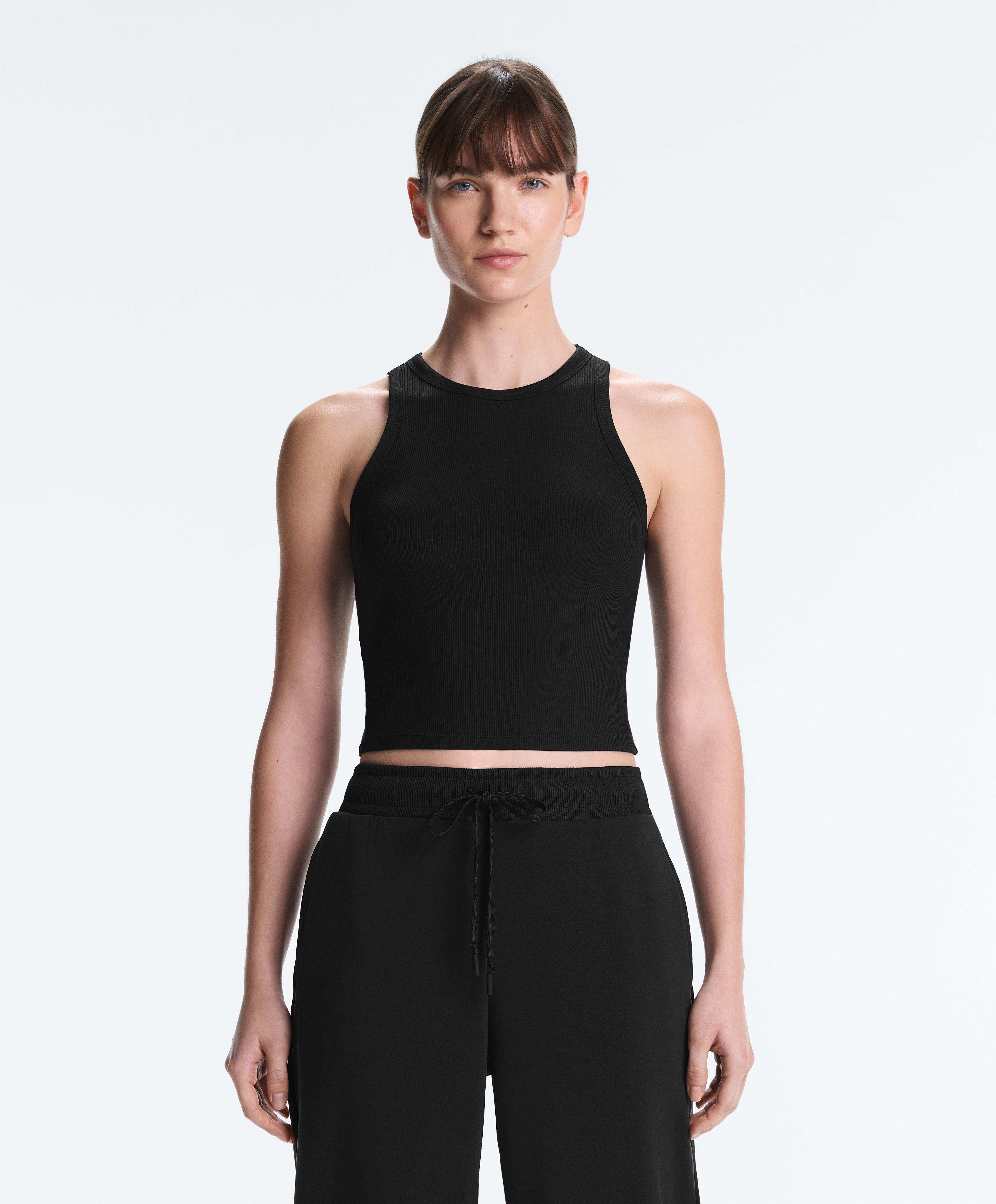Rib modal blend long tank top — BLACK