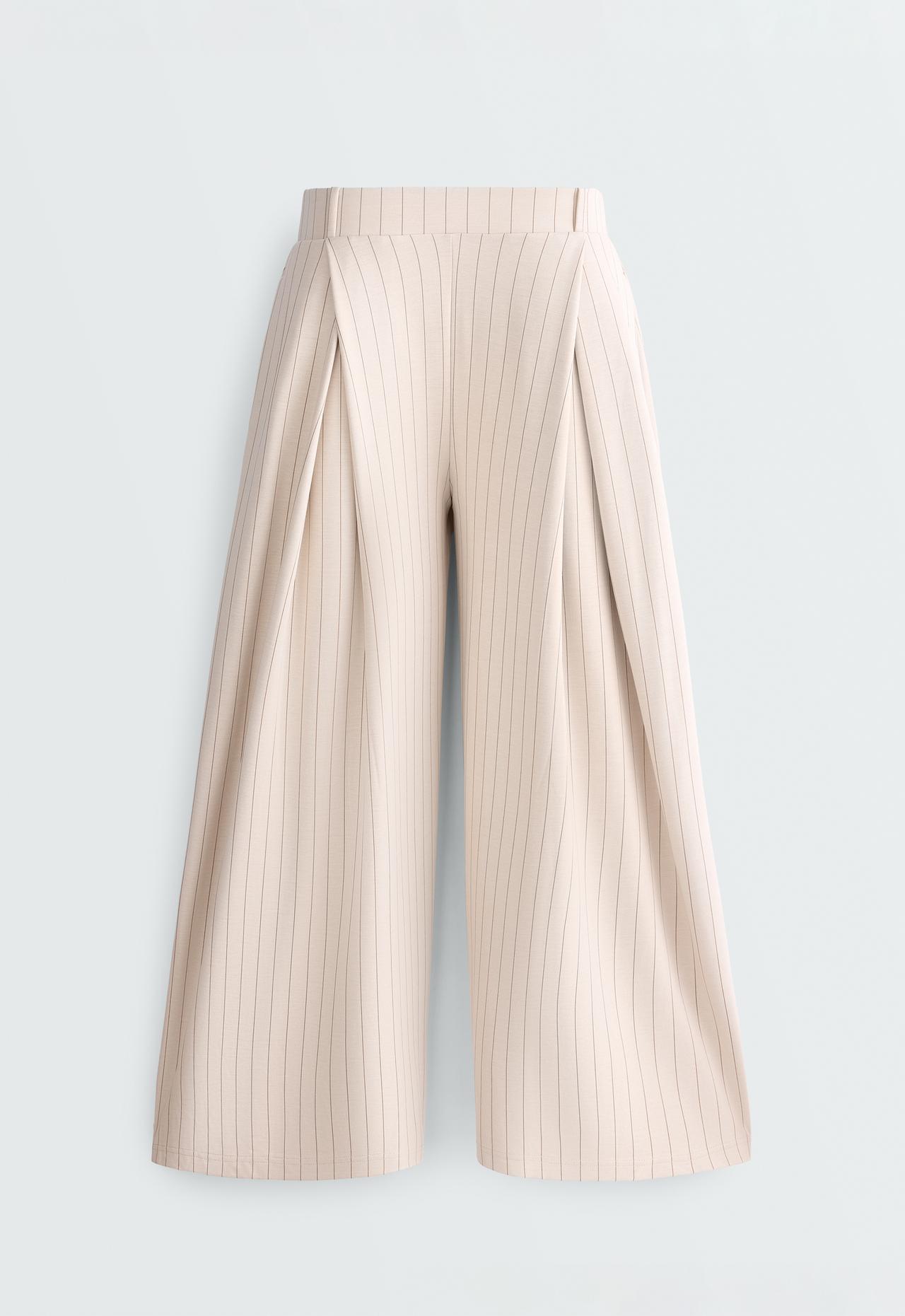 Wide-leg crop trousers with pleats and stripes — SANDY          