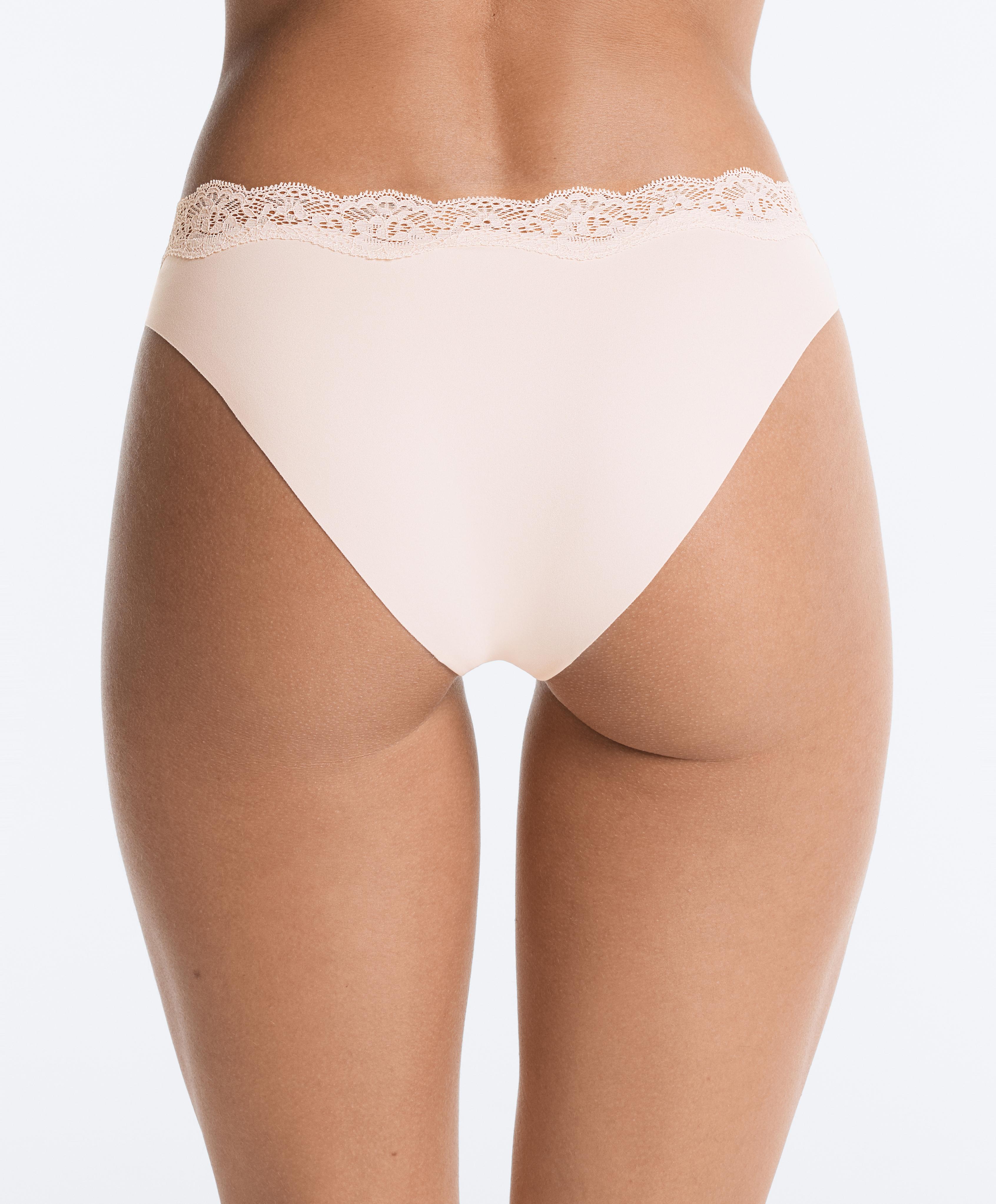 3 laser-cut lace and polyamide blend classic briefs — CHOCOLATE