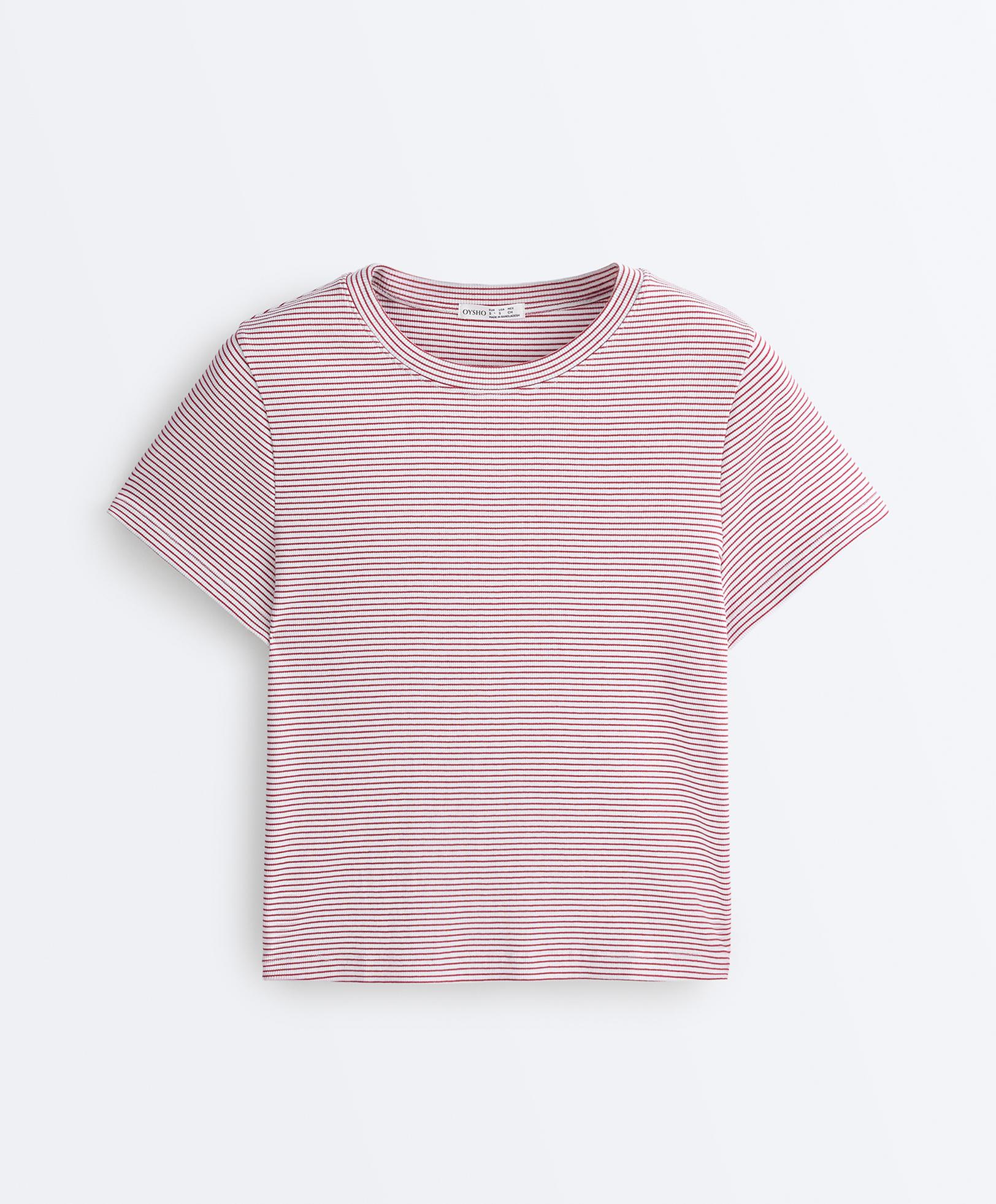 Regular fit striped cotton blend short sleeve T-shirt — BRIGHT RED