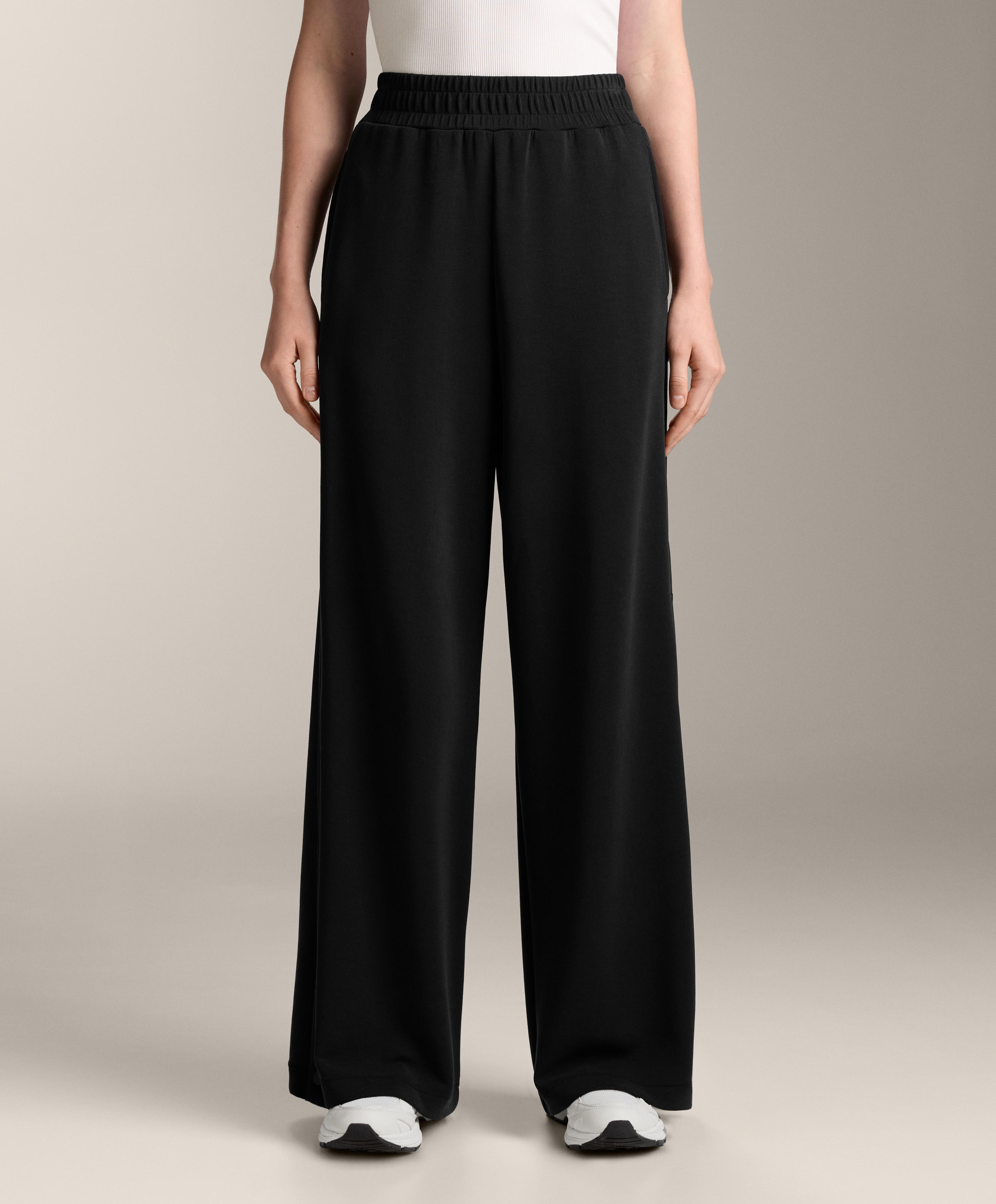 Wide leg straight button trousers with soft-feel modal