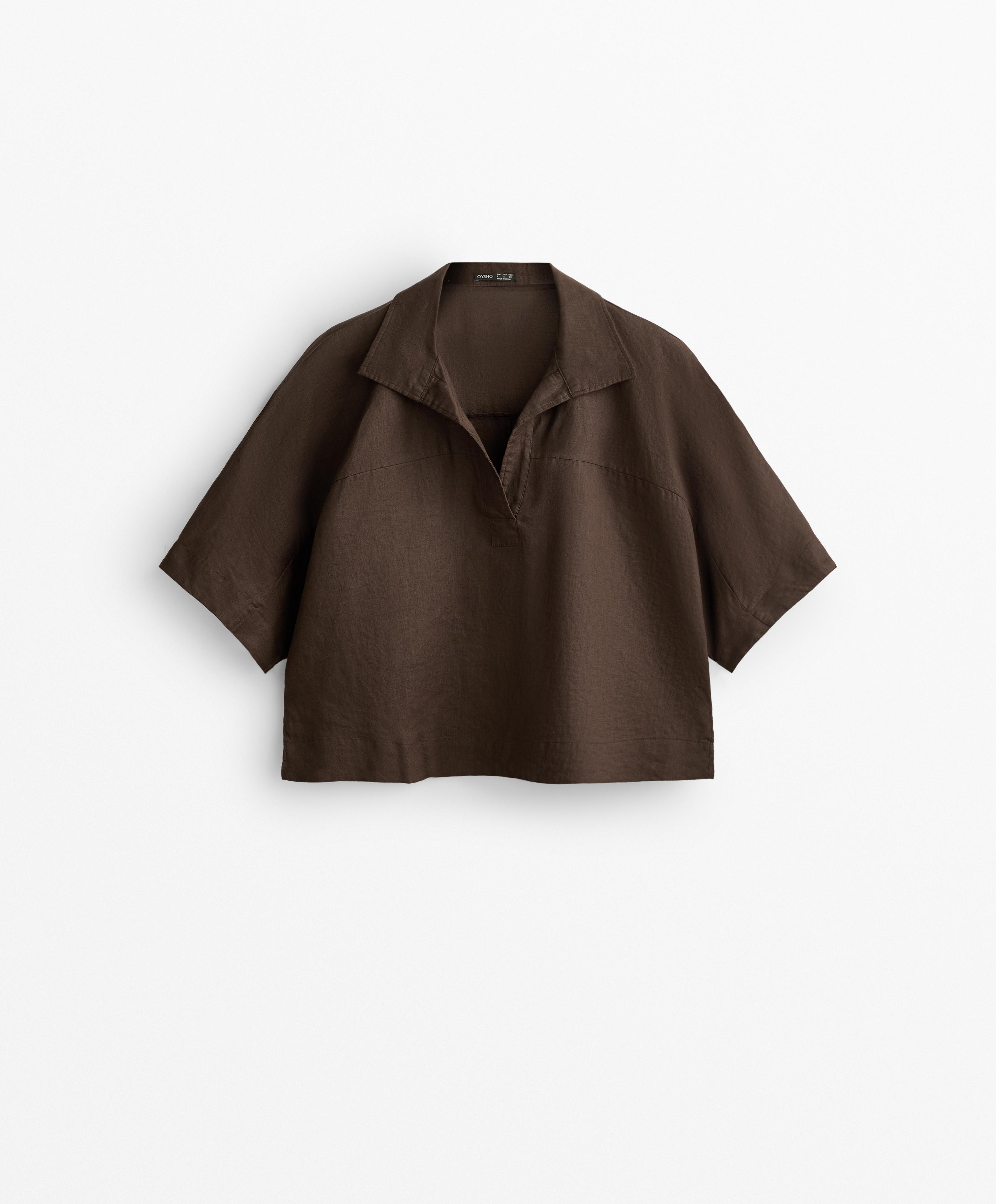 قميص بأكمام قصيرة حجم كبير 100% من الكتان قميص بأكمام قصيرة حجم كبير 100% من الكتان