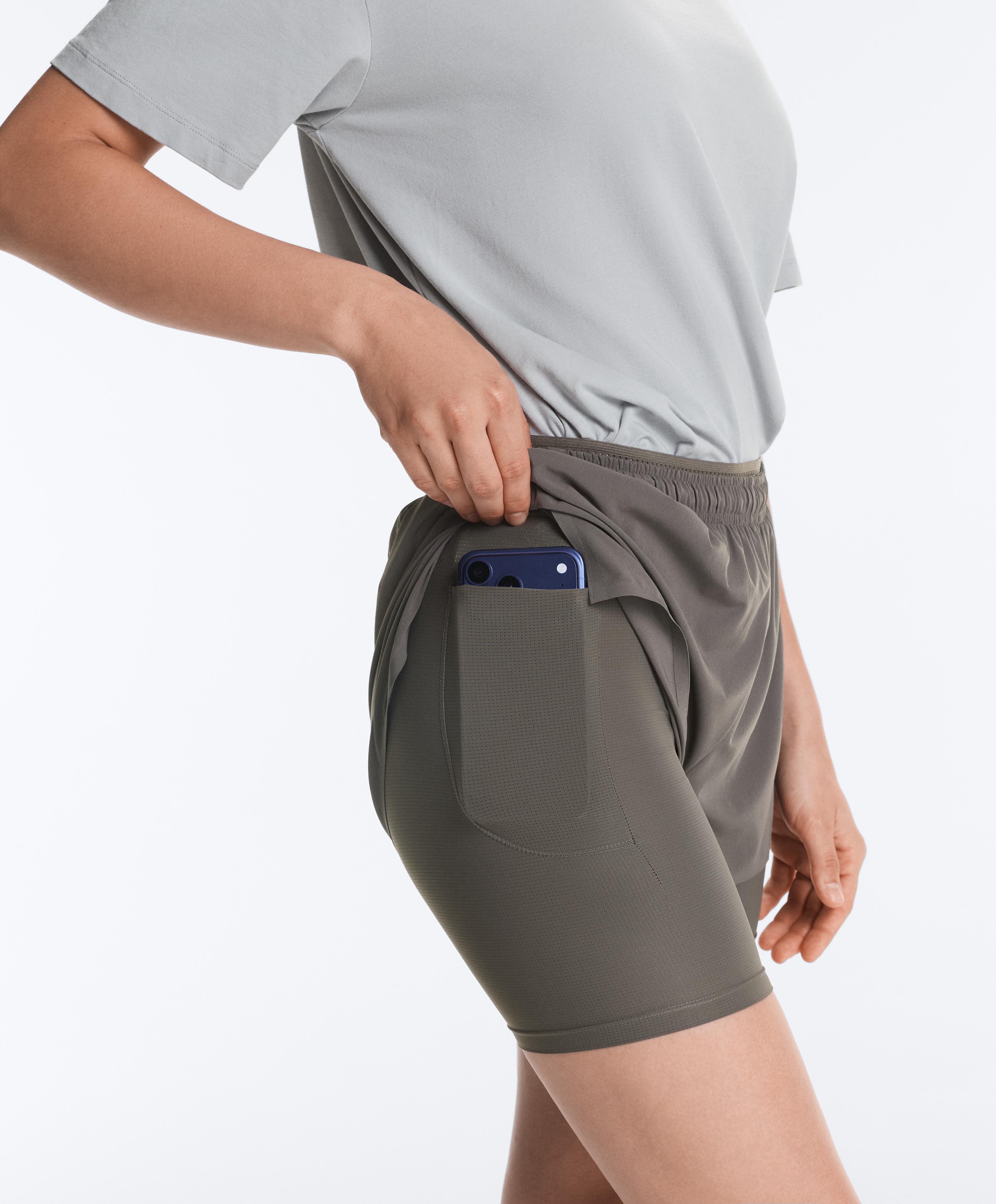 Mid rise 2-in-1 technical shorts — CHARCOAL GREY