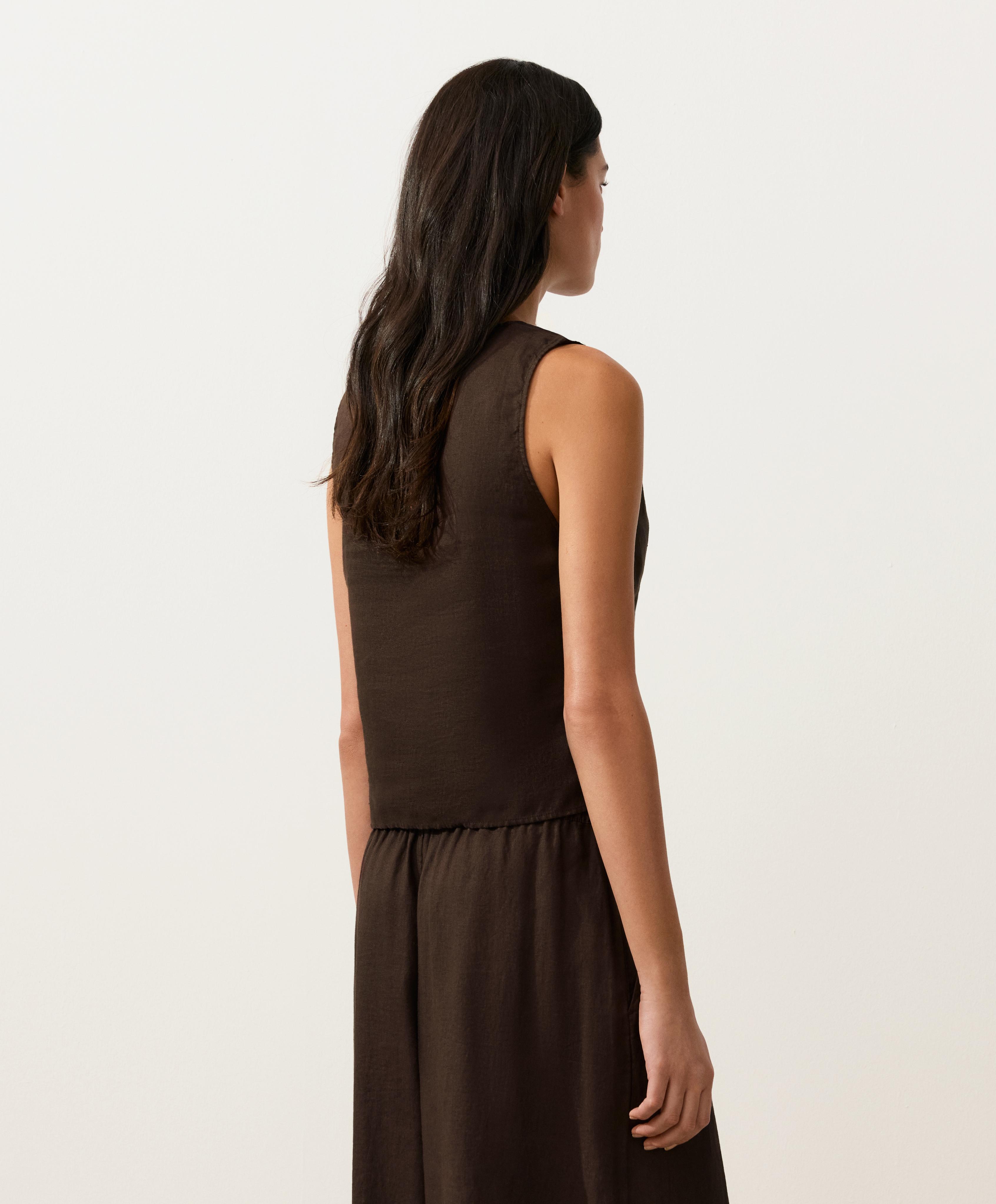 100% linen crossover top — DARK BROWN