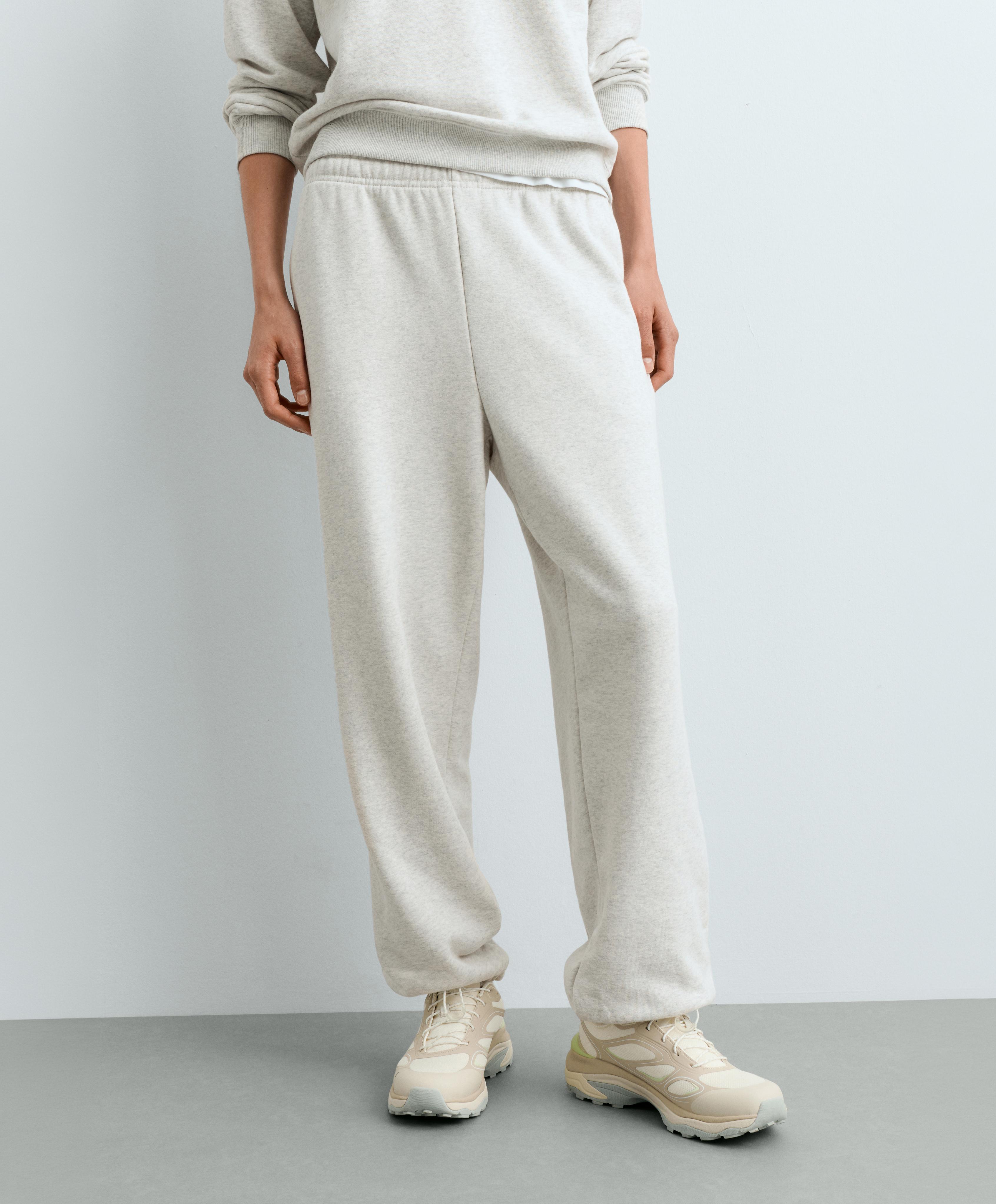 Cotton blend fleece joggers — PALE GREY MELANGE