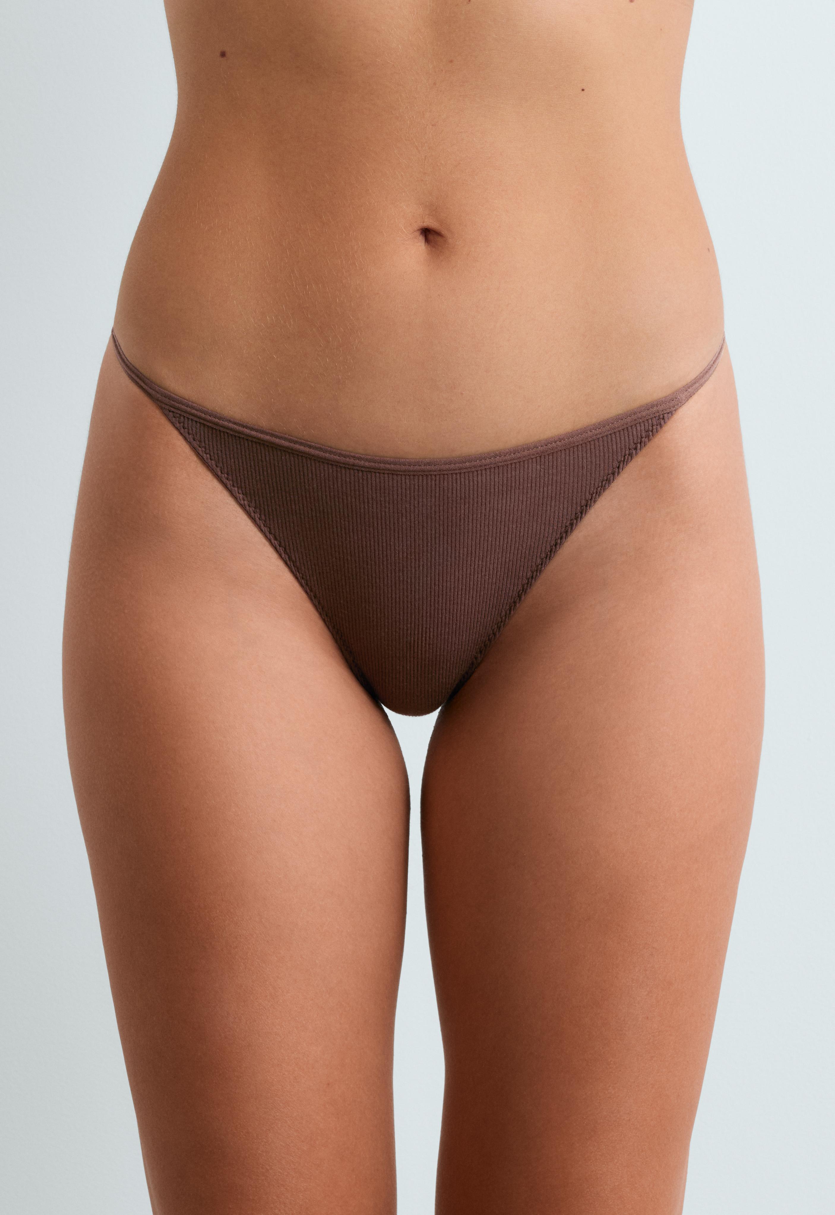 5 rib cotton blend thongs — CHOCOLATE