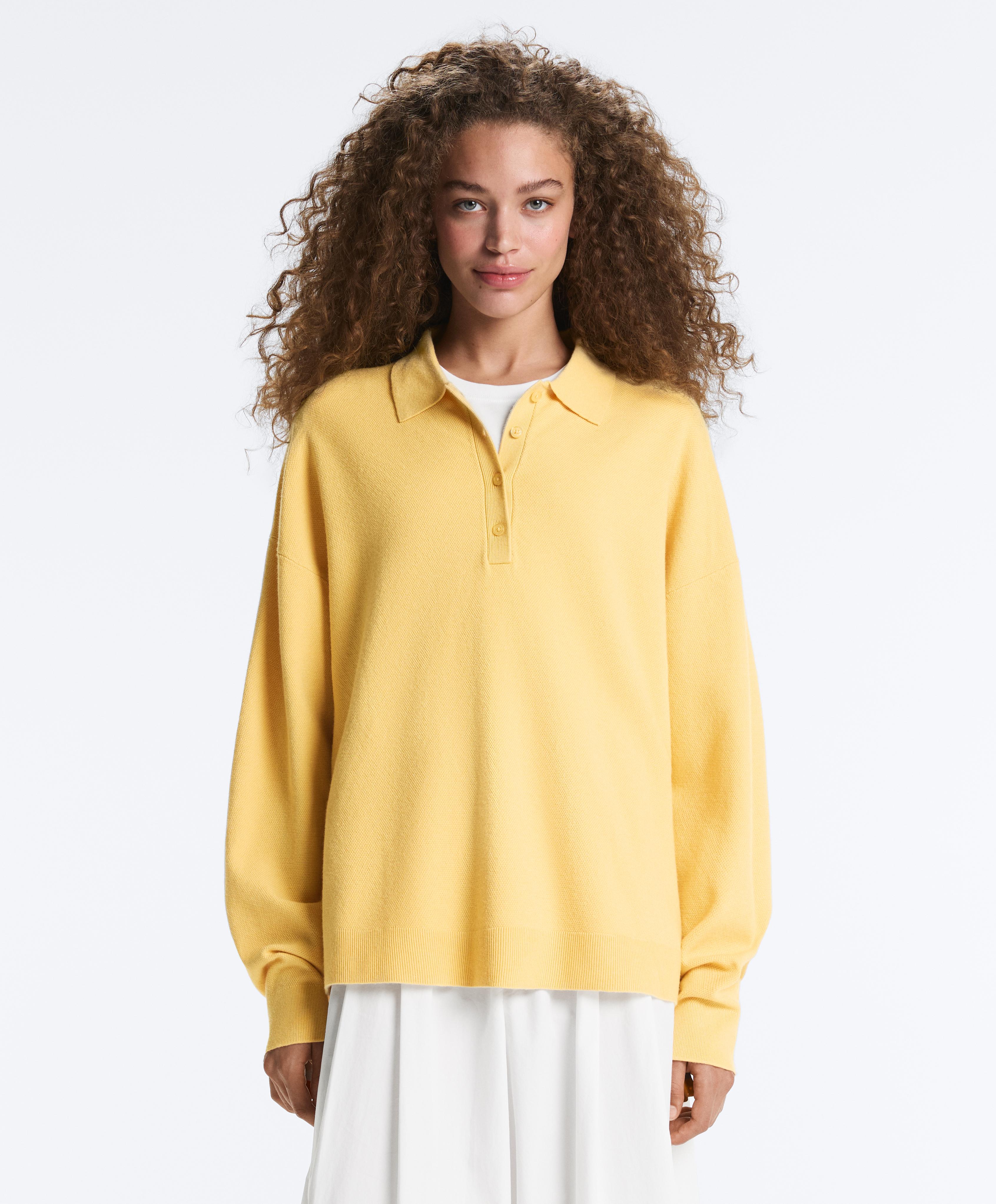 Button-up knit polo shirt — MID-YELLOW