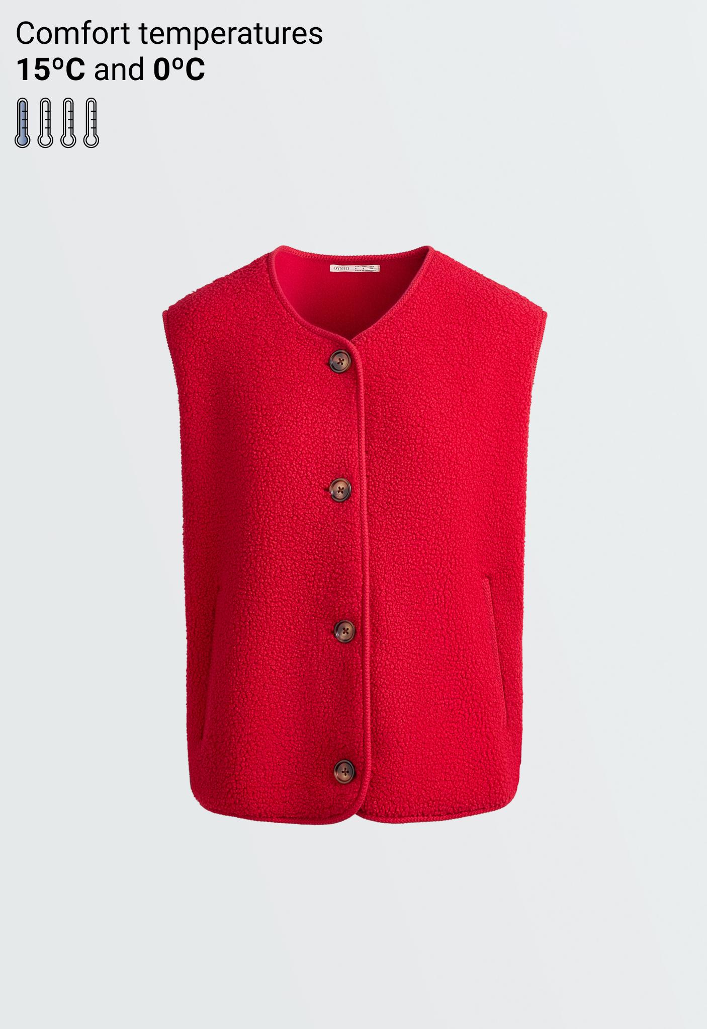 Buttoned faux-shearling gilet — STRAWBERRY
