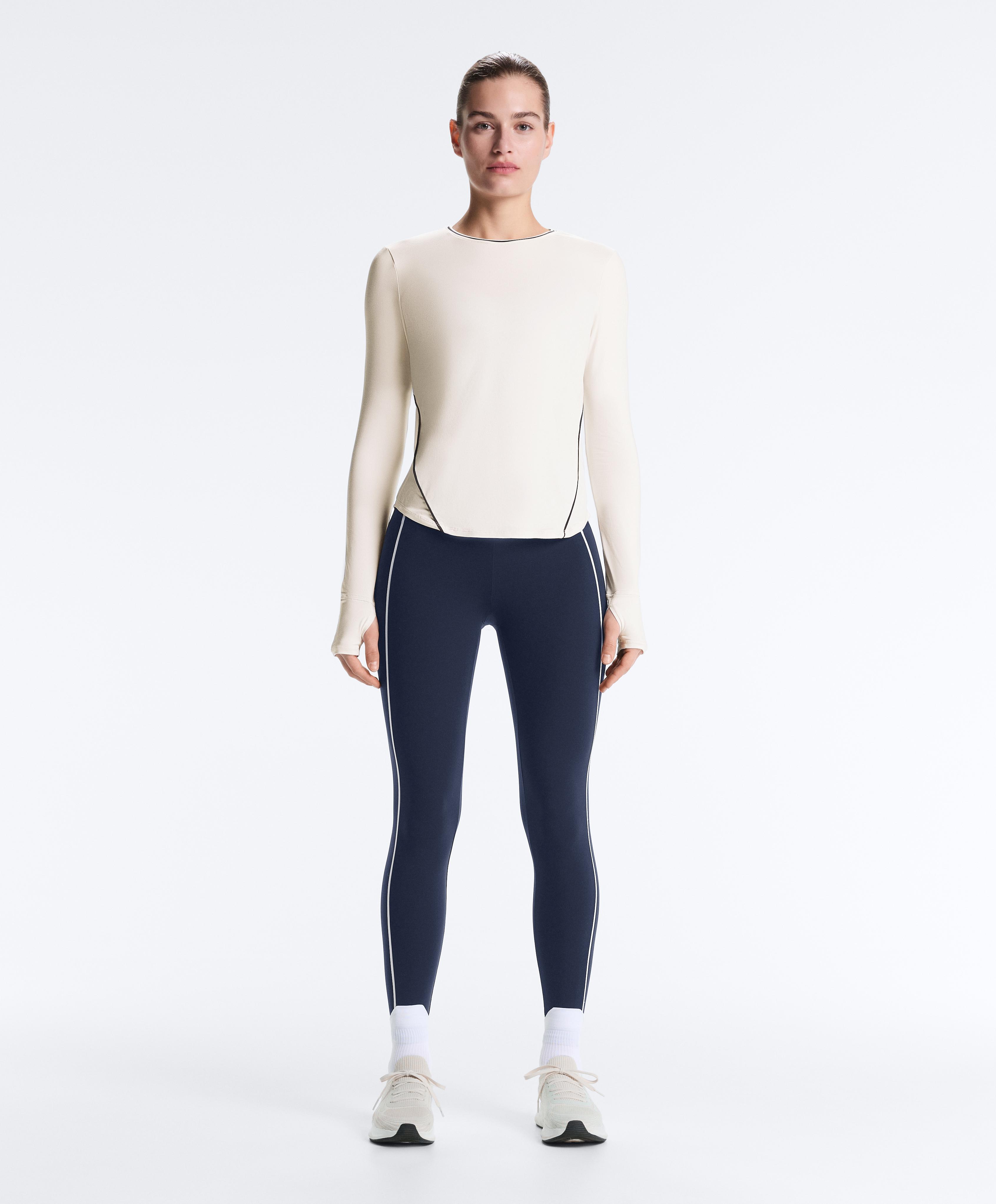 Long-sleeve technical piping T-shirt — PALE ECRU