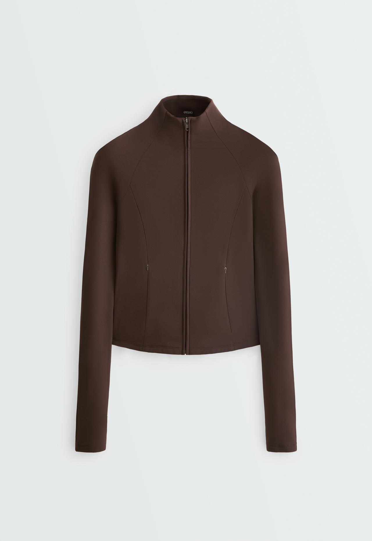 Short light warm technical jacket — DARK REDDISH‑BROWN
