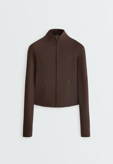 Short light warm technical jacket — DARK REDDISH‑BROWN 8
