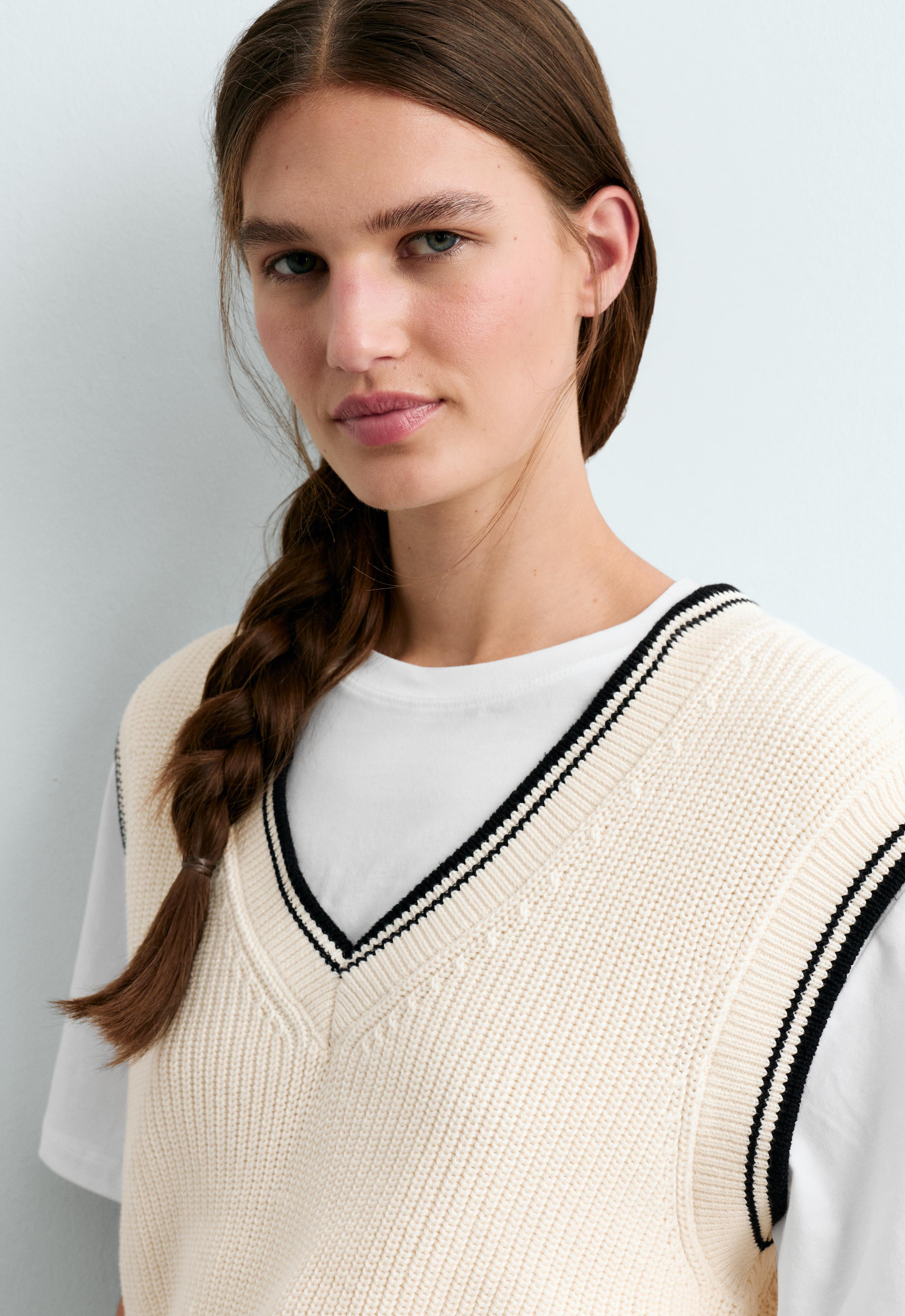 Gilet en maille 100 % coton contrasté