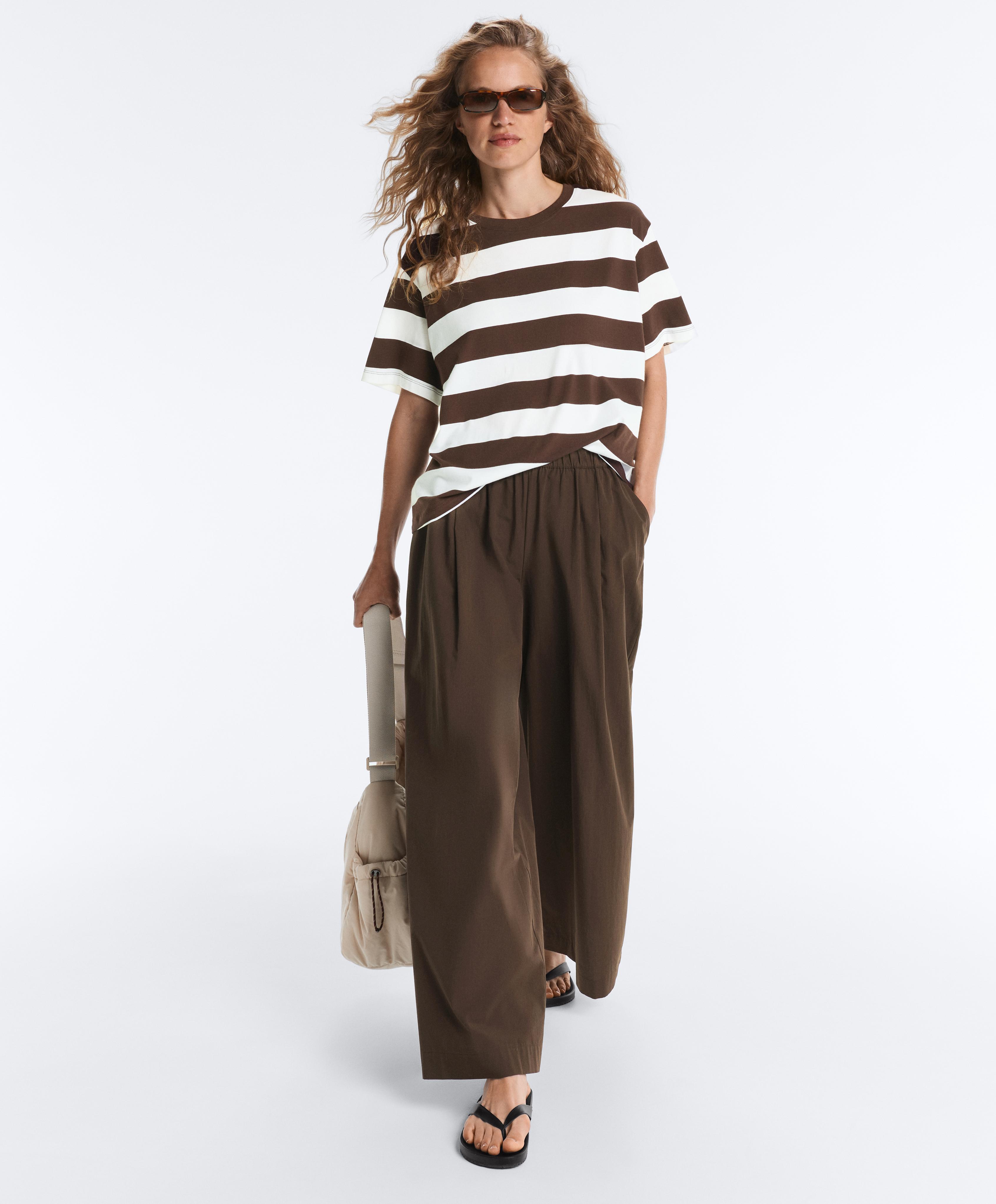 100% cotton poplin wide-leg trousers — DARK BROWN