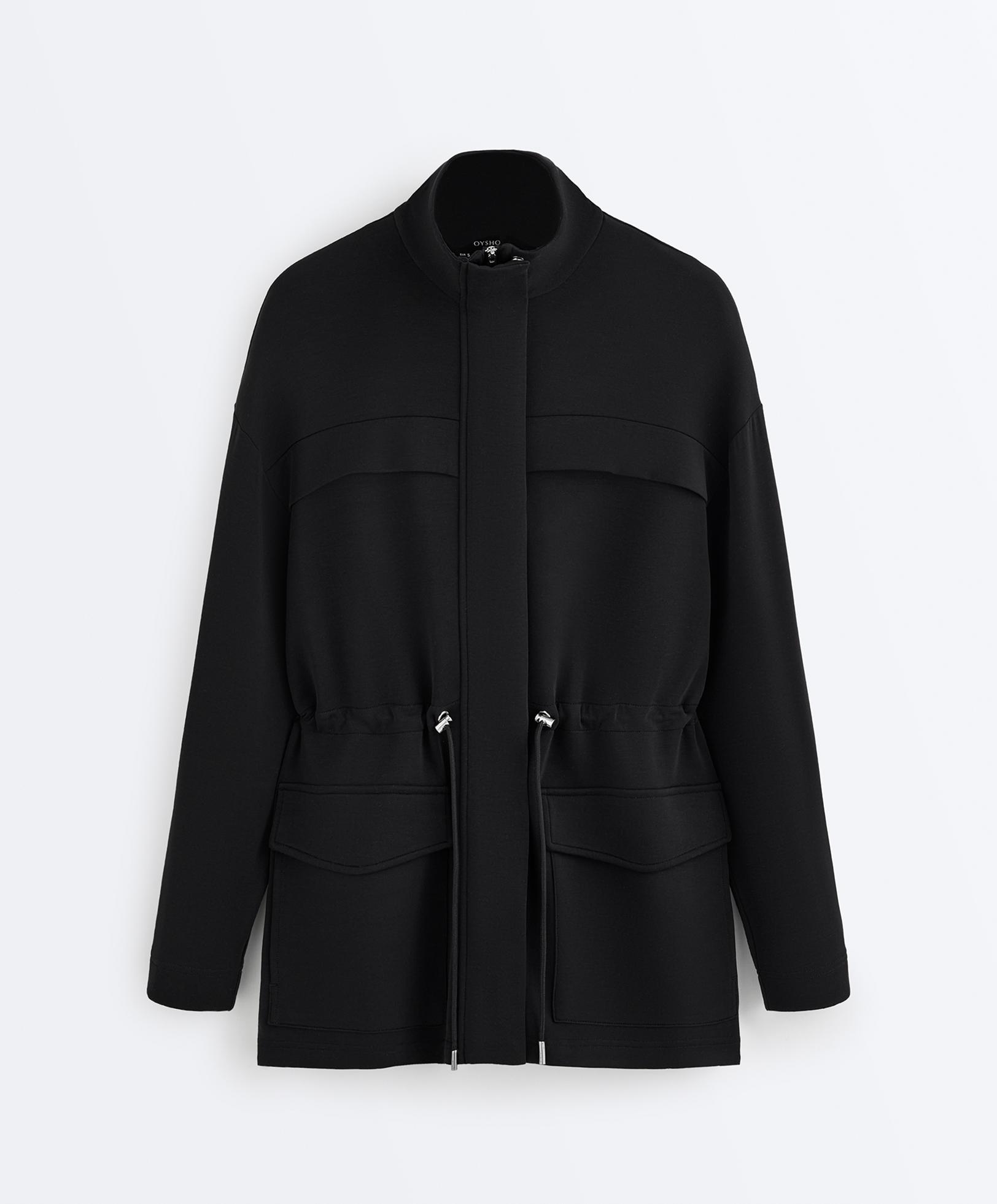 Long soft-touch modal jacket with pockets — BLACK