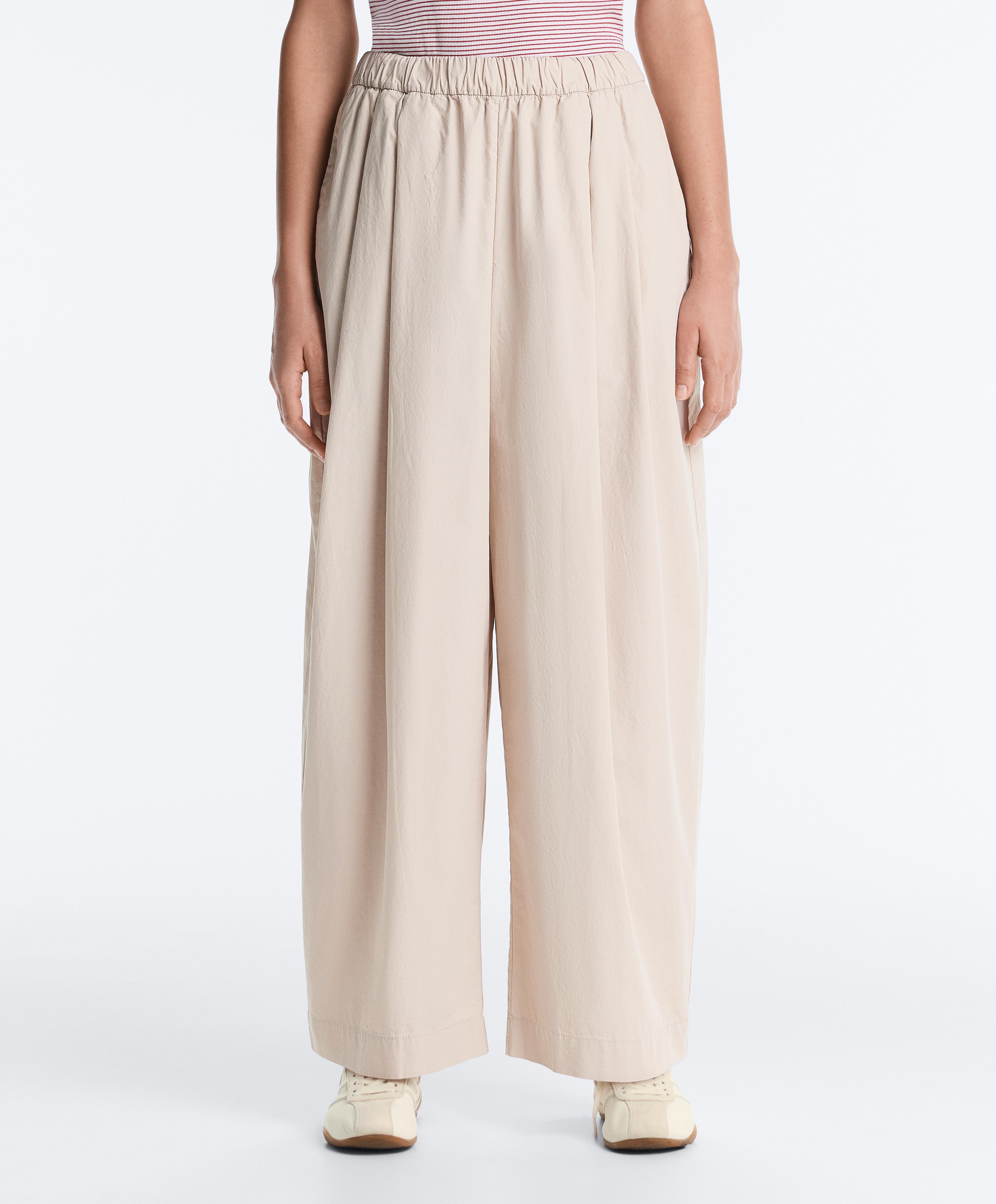 Pleated 100% cotton tapered trousers — PALE MINK
