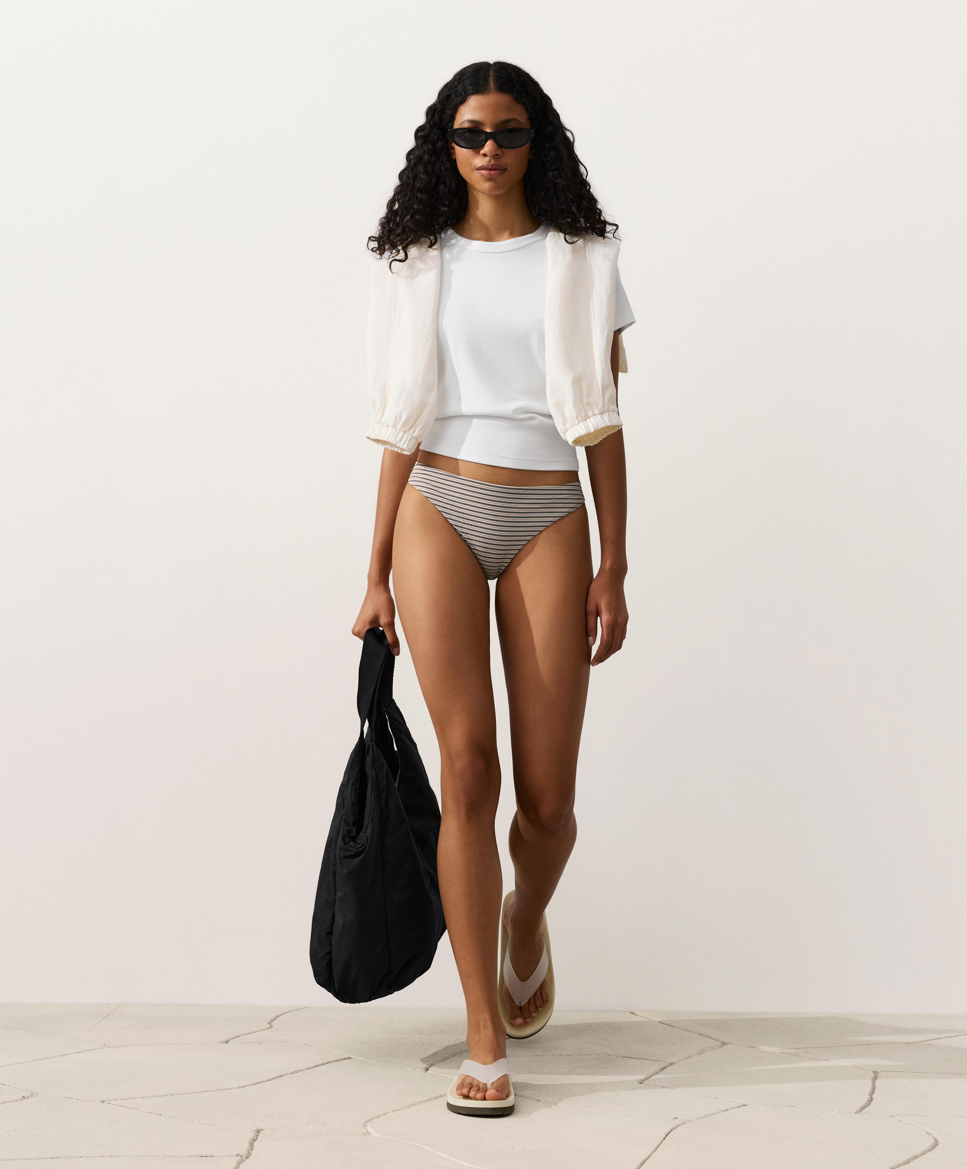 Striped classic bikini briefs — SAND