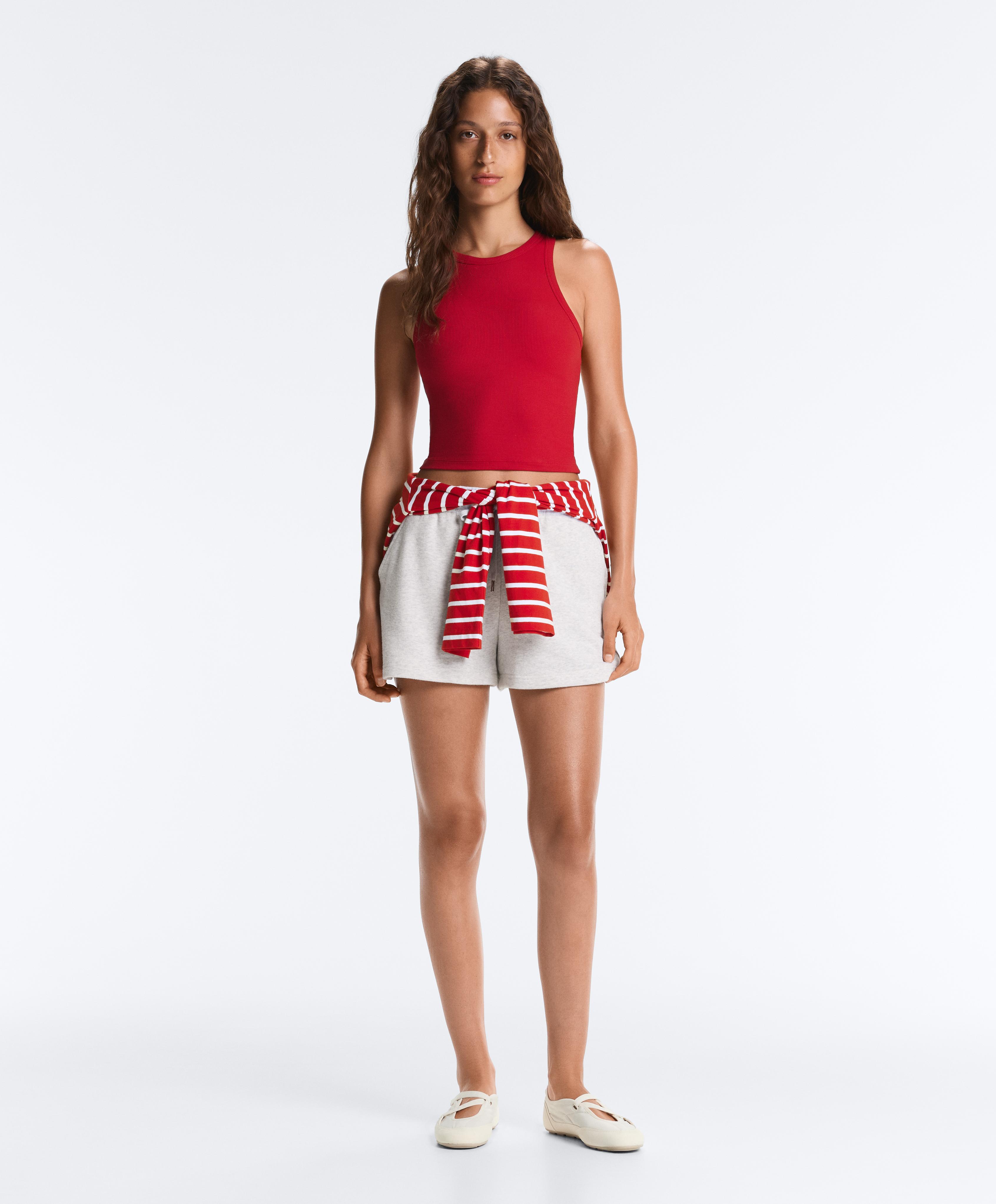 Rib modal blend long tank top — STRONG RED