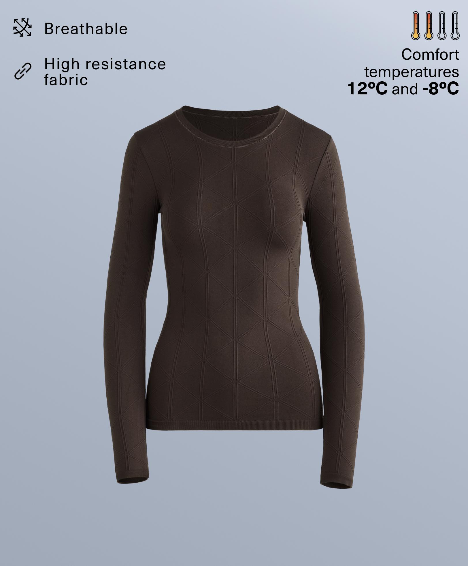 Thermal seamless jacquard base layer T-shirt — DARK BROWN