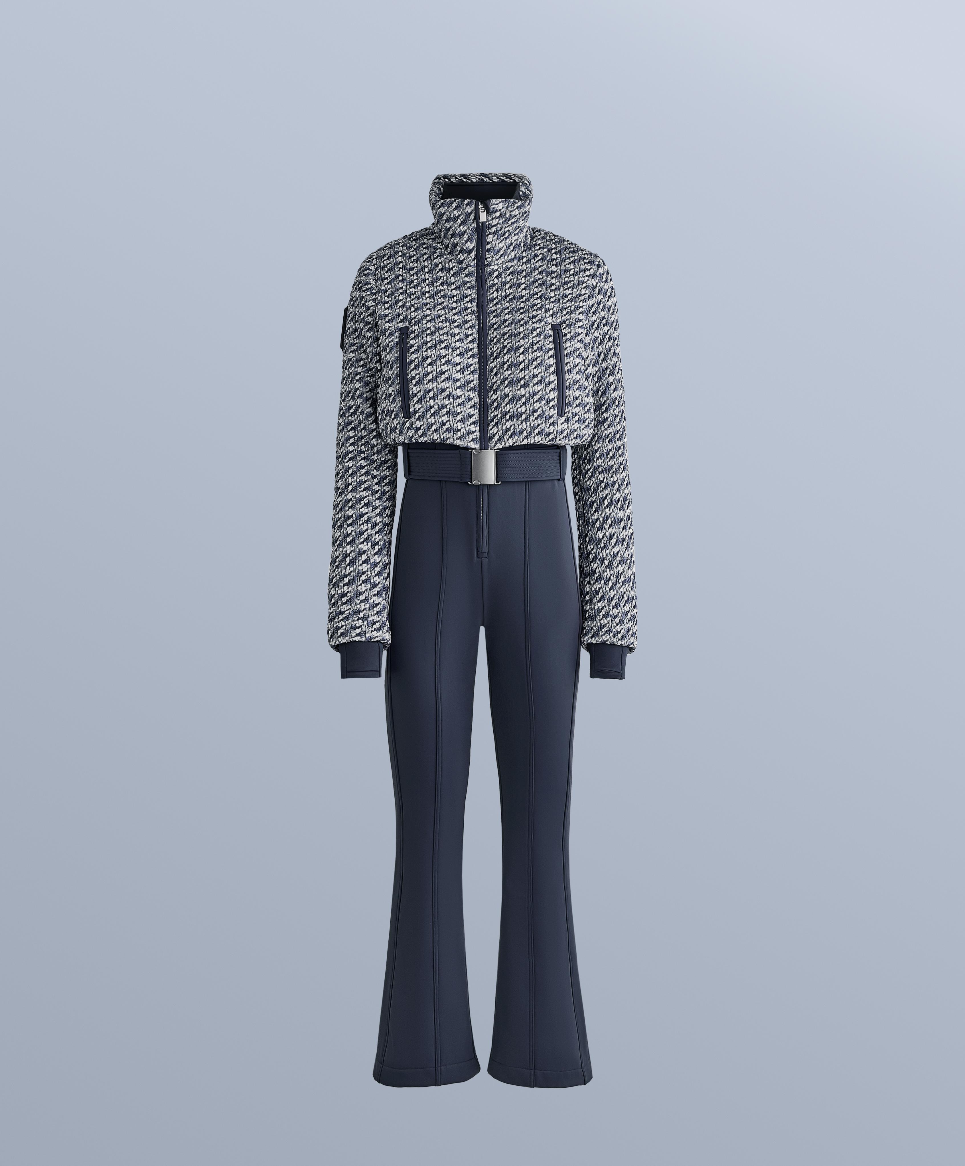 MINARDI PIUME SKI water-resistant twist padded 80% down and 20% feather jumpsuit — WASHED DARK BLUE