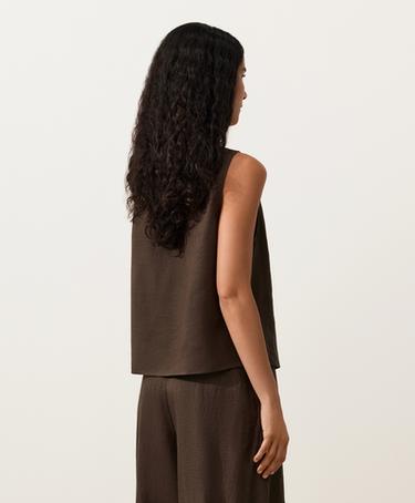 100% linen boxy top — DARK BROWN 7