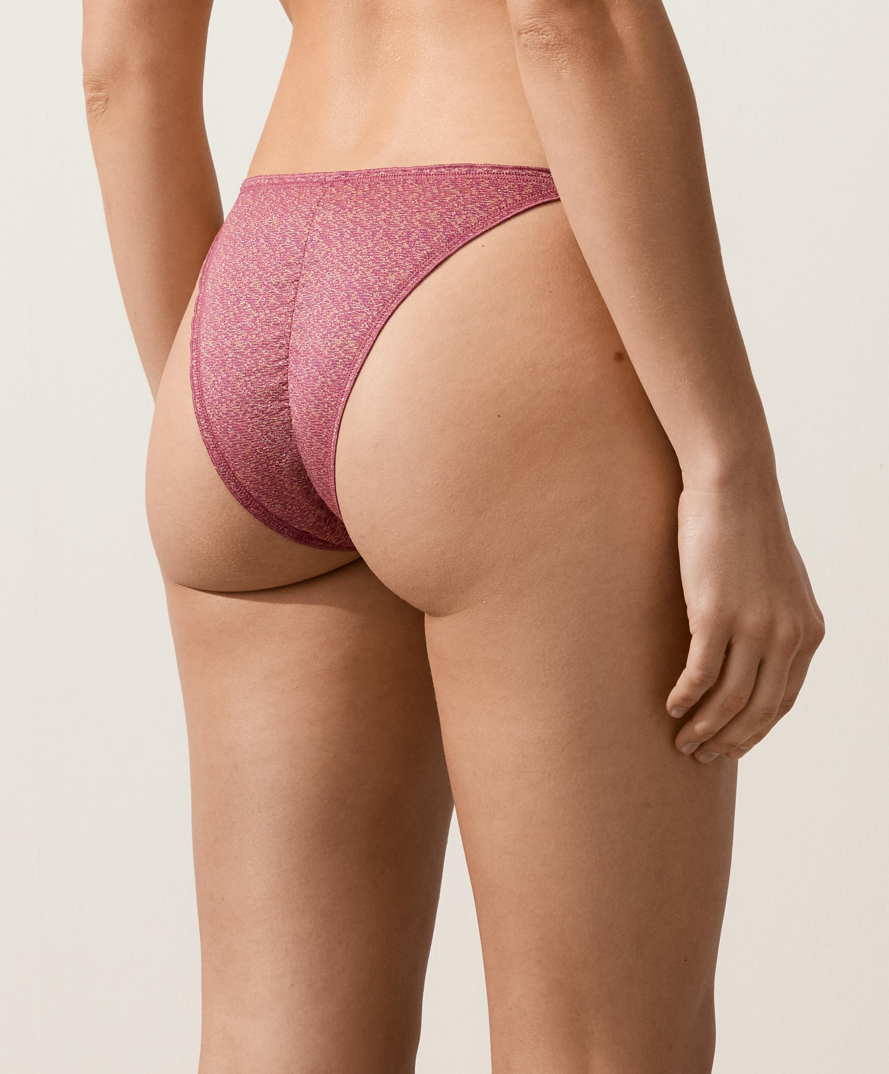 Metallic thread medium-coverage tie bikini briefs — DARK PINK