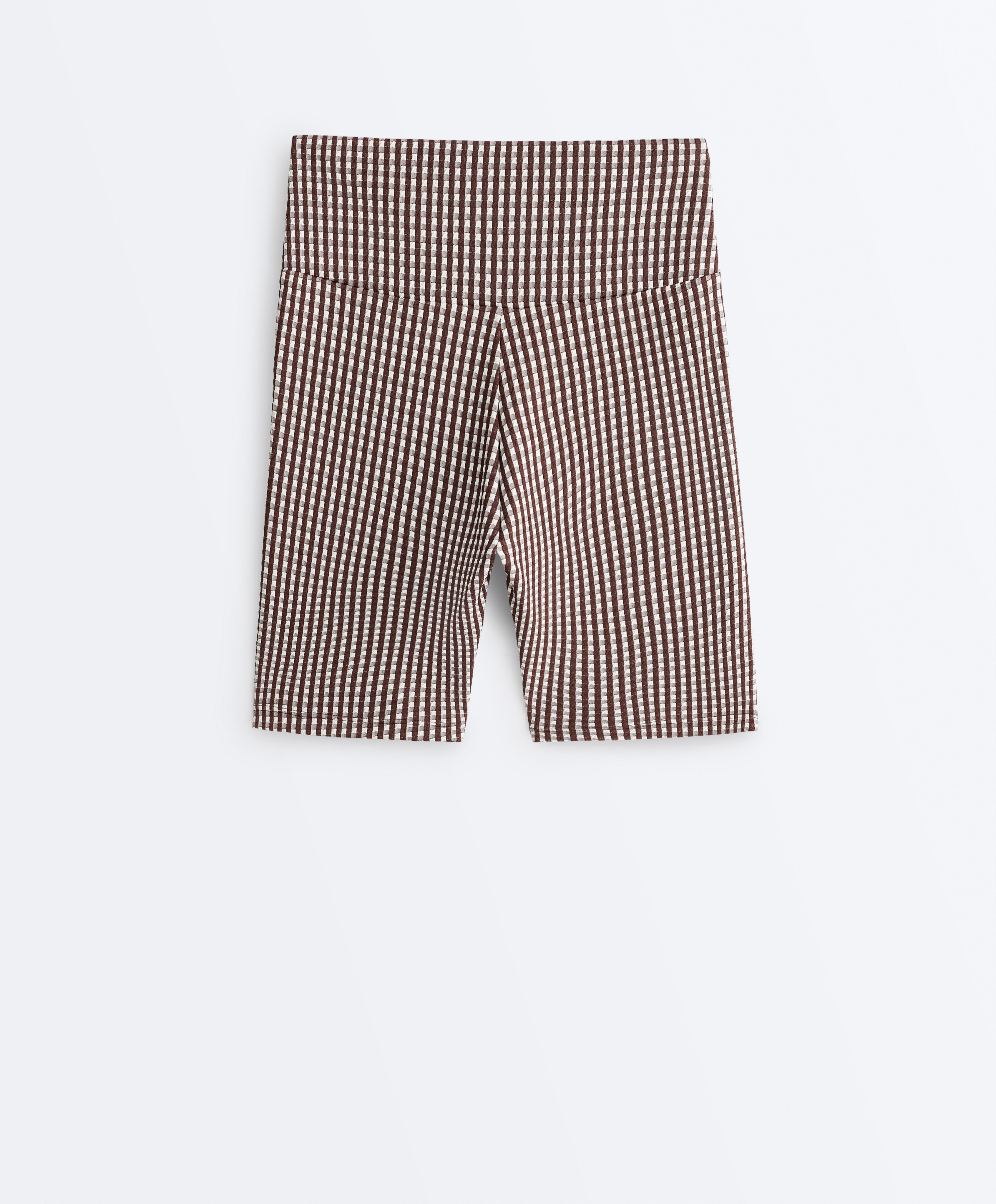Comfortlux high-rise 20cm gingham biker leggings — DARK REDDISH‑BROWN