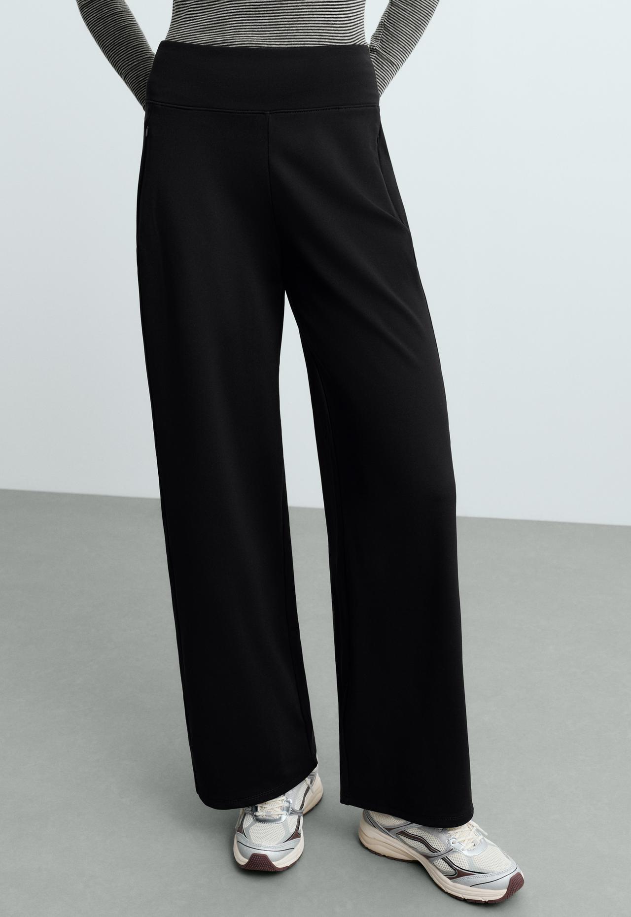High rise Warm straight trousers with zips — BLACK
