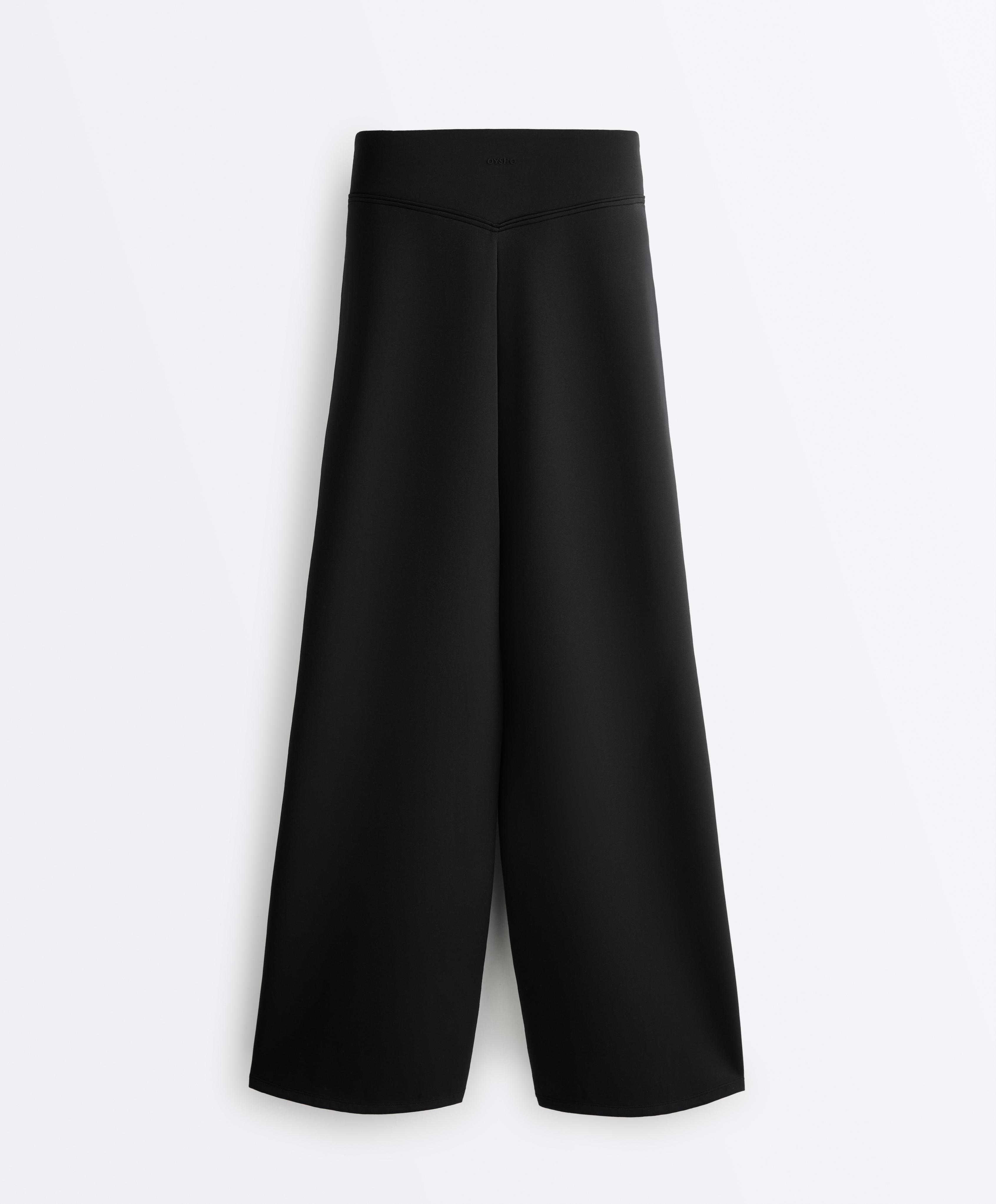 Neoprene effect high rise wide-leg trousers — BLACK