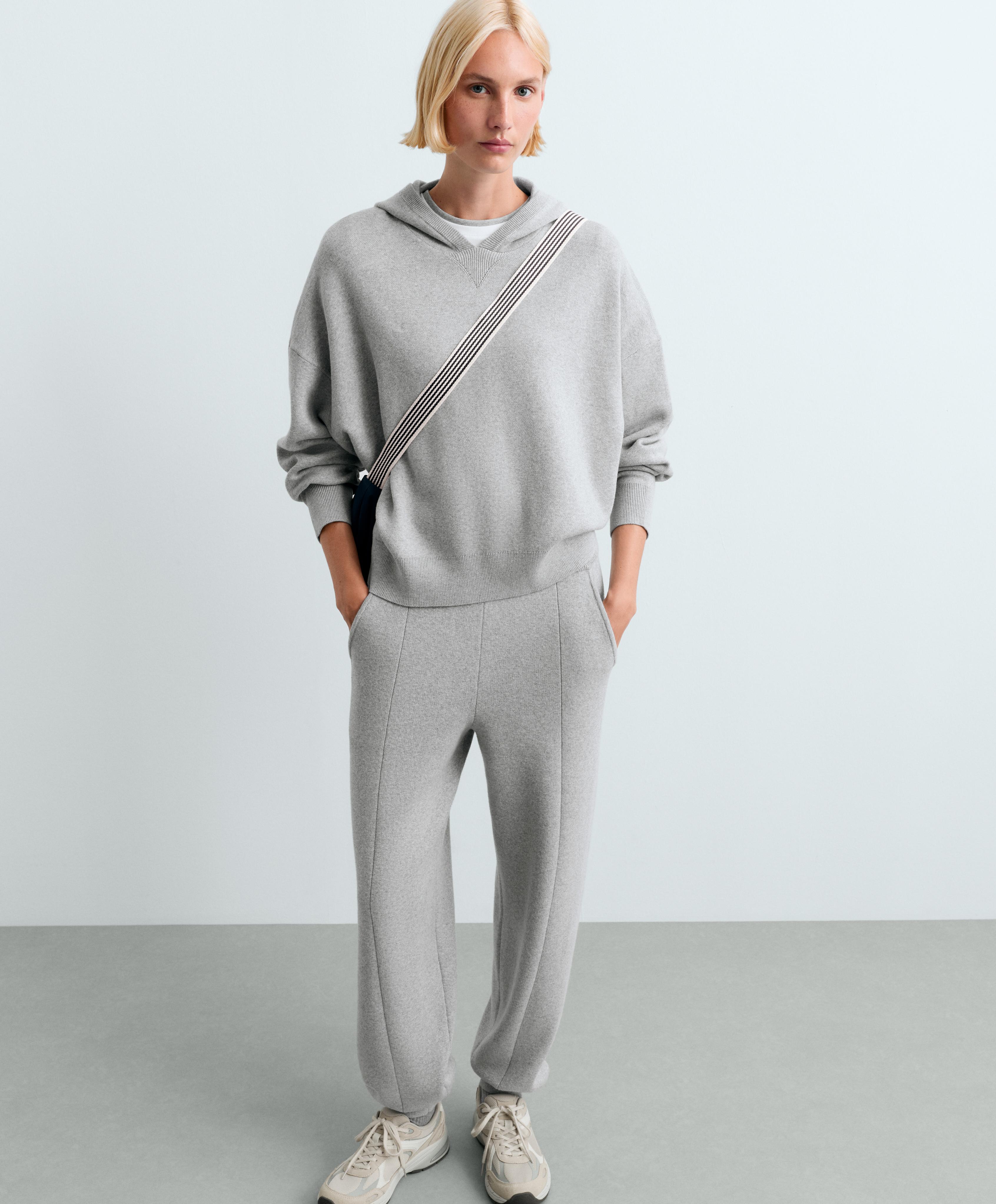 Cotton-blend knit hoodie — PALE GREY